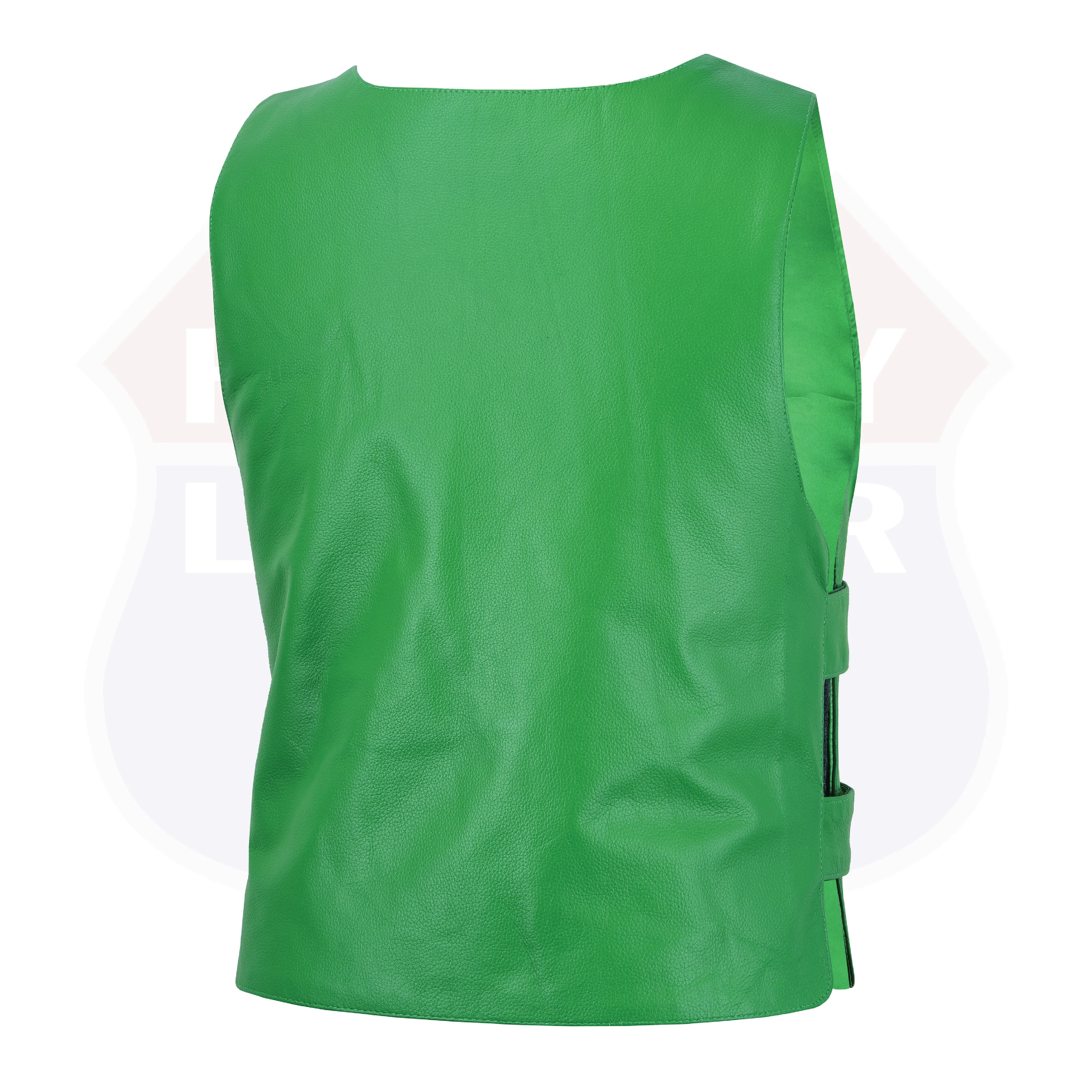 11643 Green Bulletproof Style tactical street leather vest - Zippered