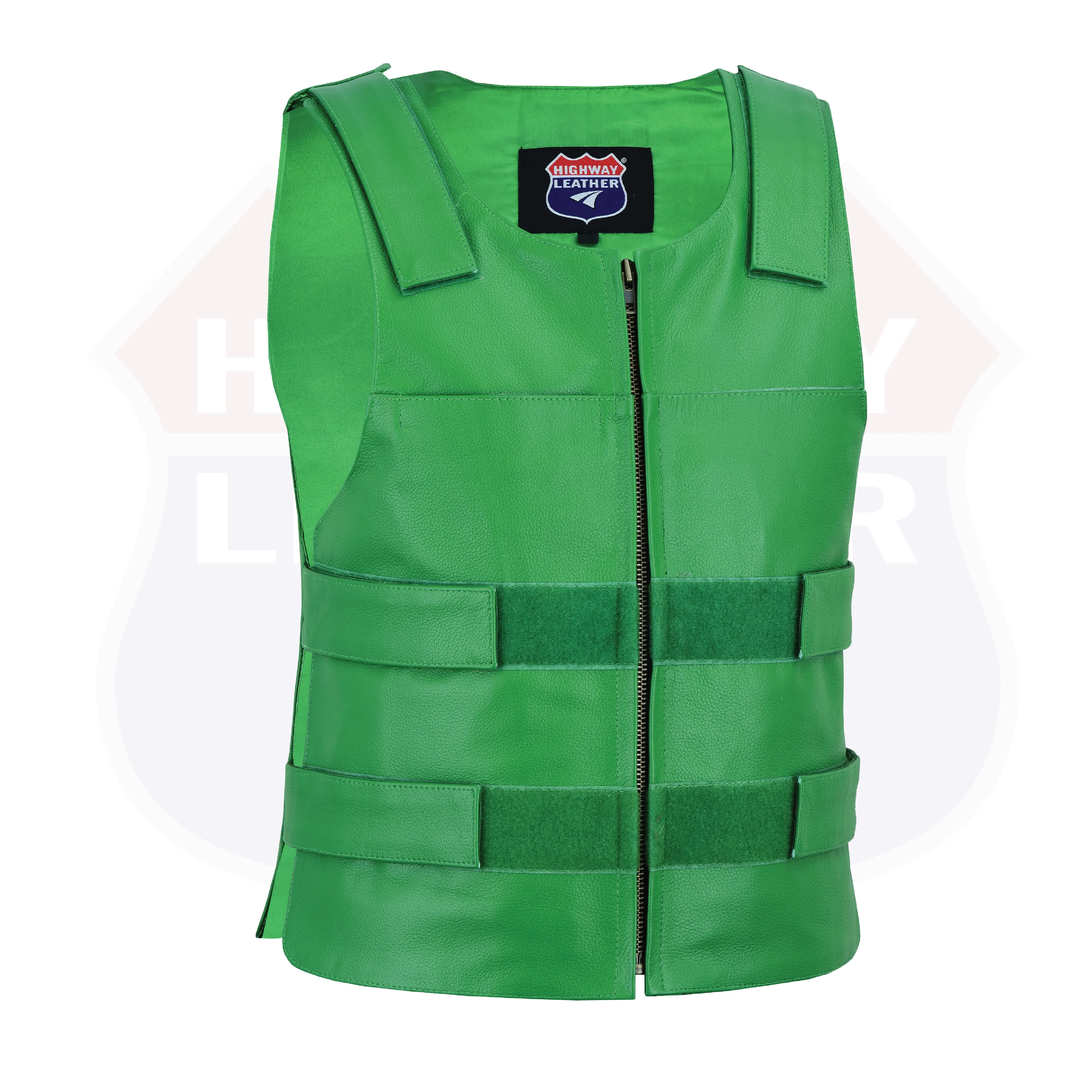 11643 Green Bulletproof Style tactical street leather vest - Zippered