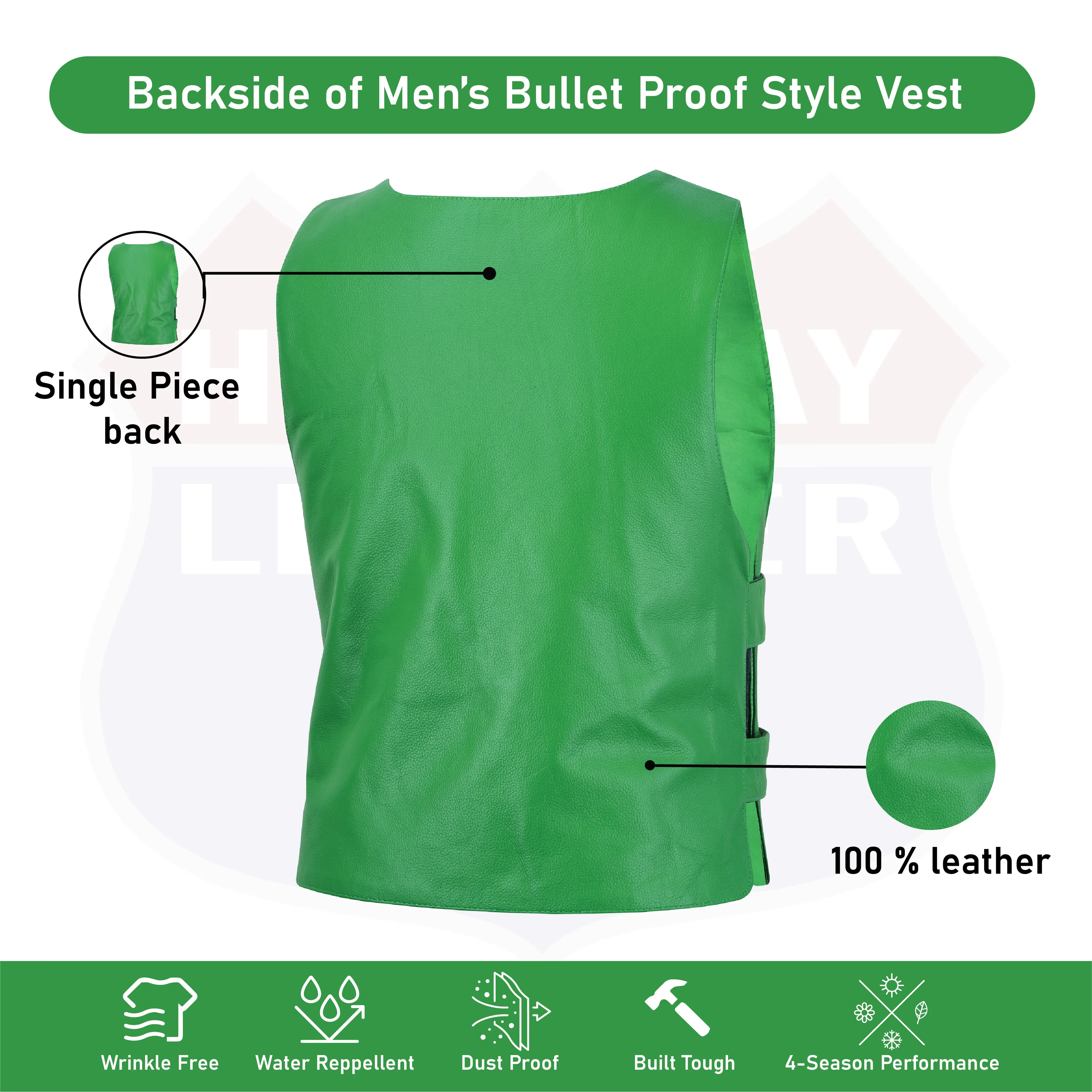 11643 Green Bulletproof Style tactical street leather vest - Zippered