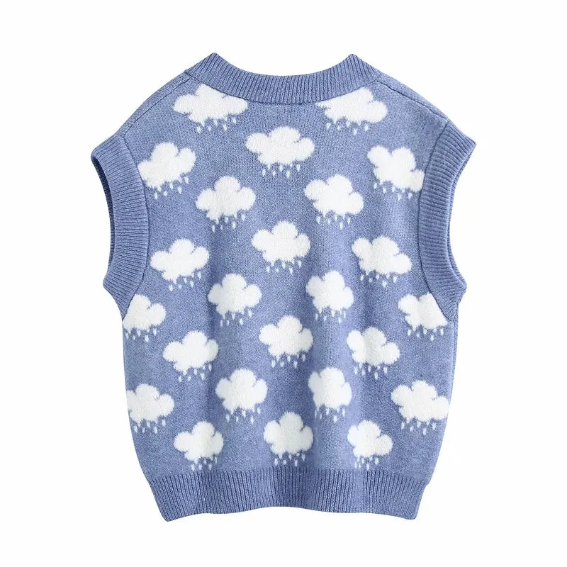 2022 spring jacquard knitted vest sweater cloud pattern knitwear sweater