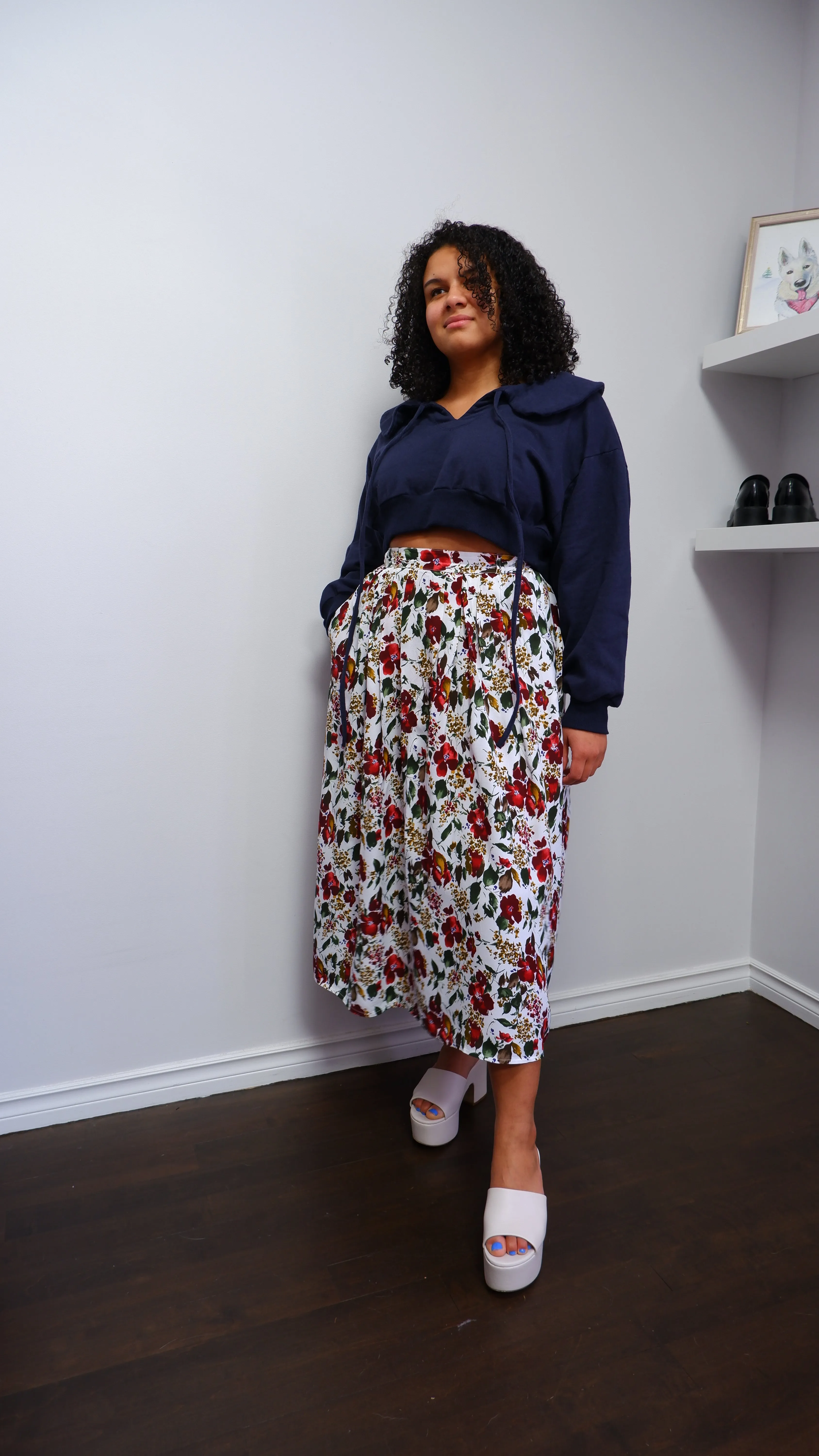 90s Rustic Floral Midi Skirt - 8