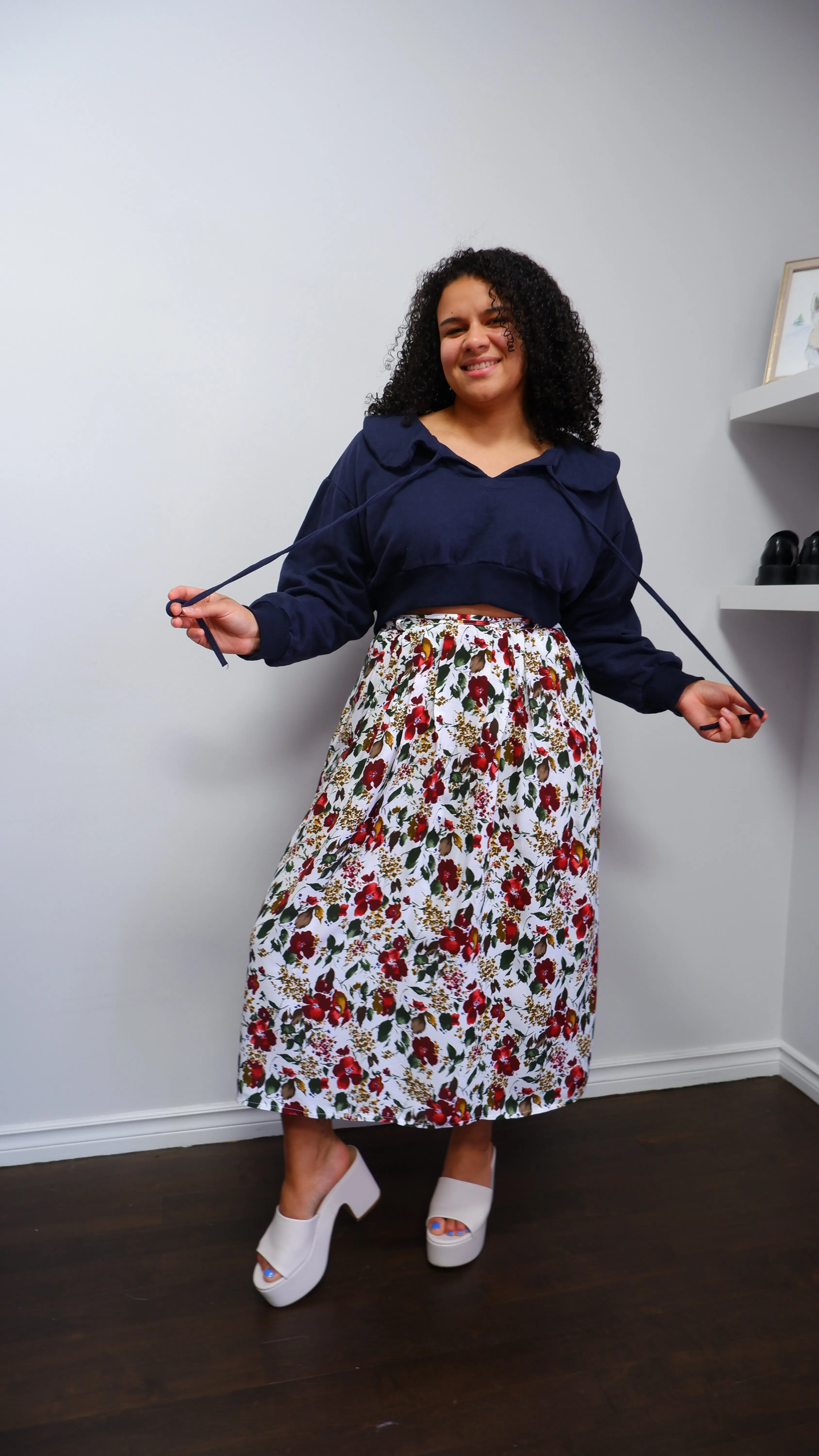 90s Rustic Floral Midi Skirt - 8