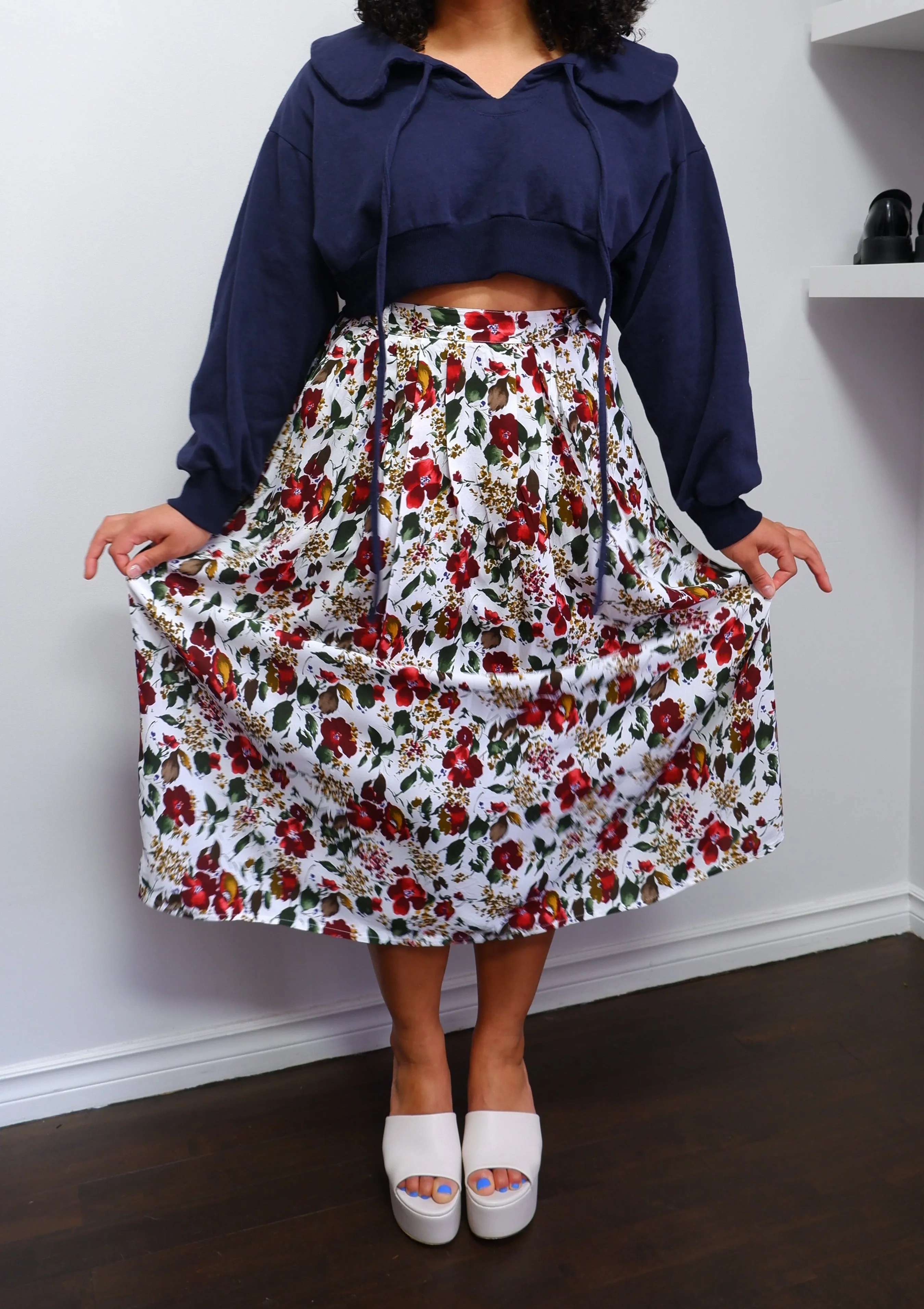 90s Rustic Floral Midi Skirt - 8