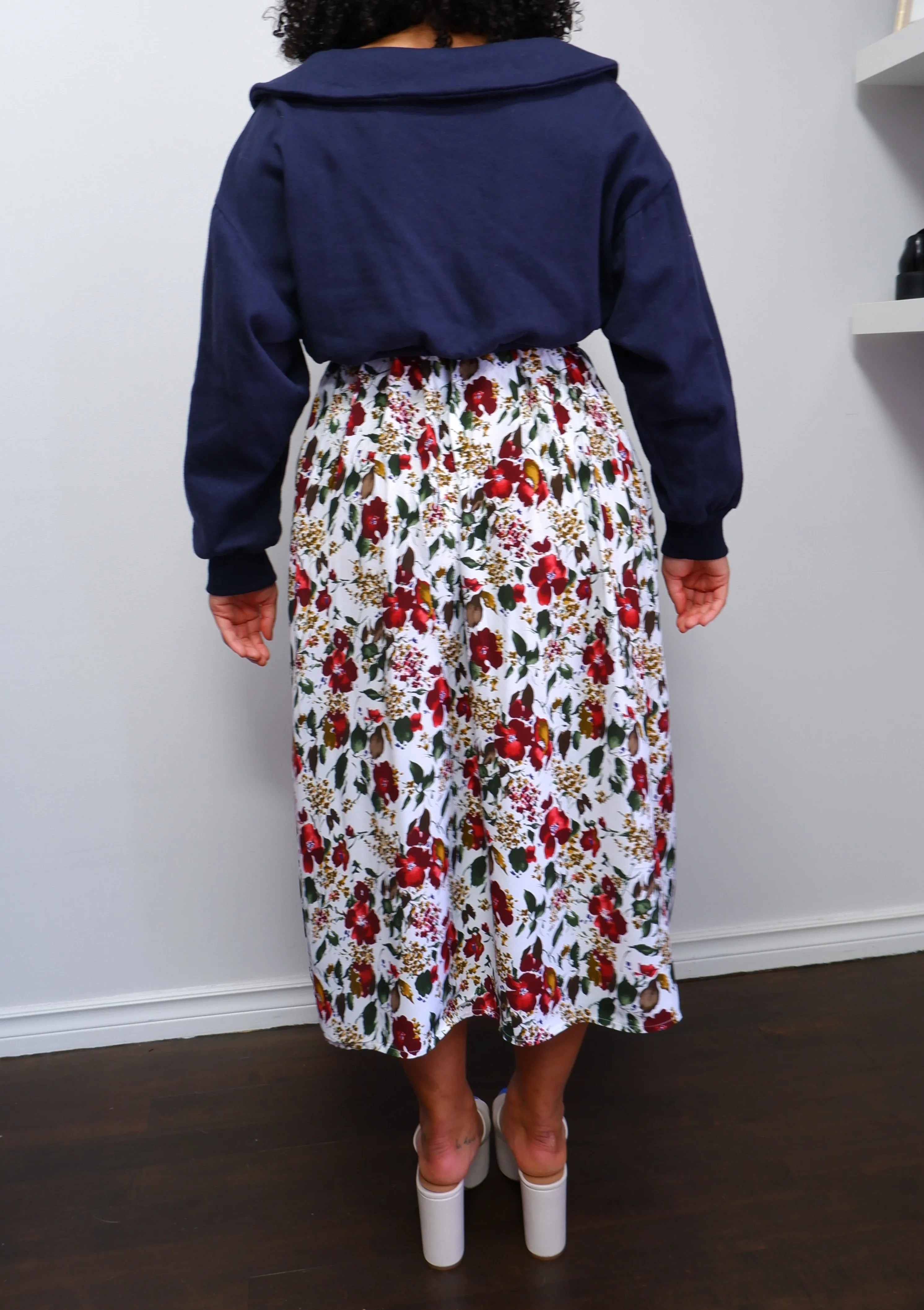 90s Rustic Floral Midi Skirt - 8