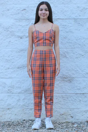 Adjustable Cami Top and Pants - Orange Plaid