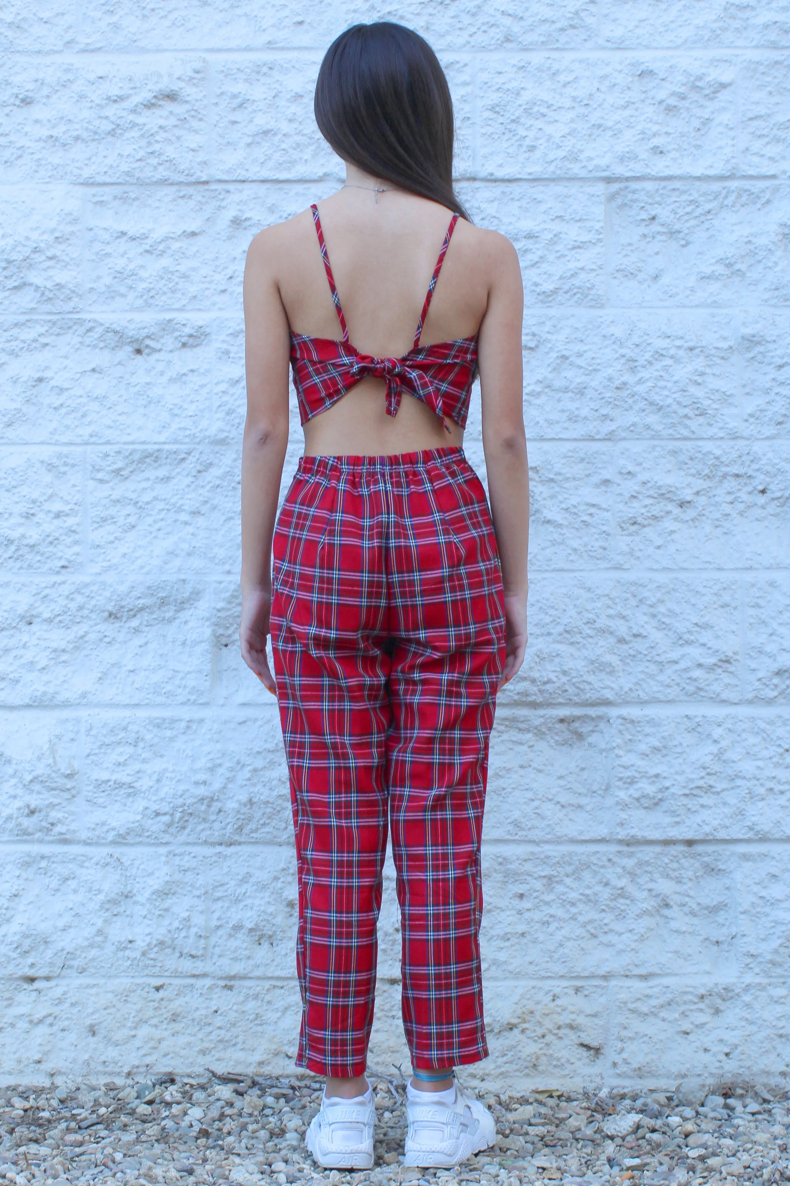 Adjustable Cami Top and Pants - Red Plaid