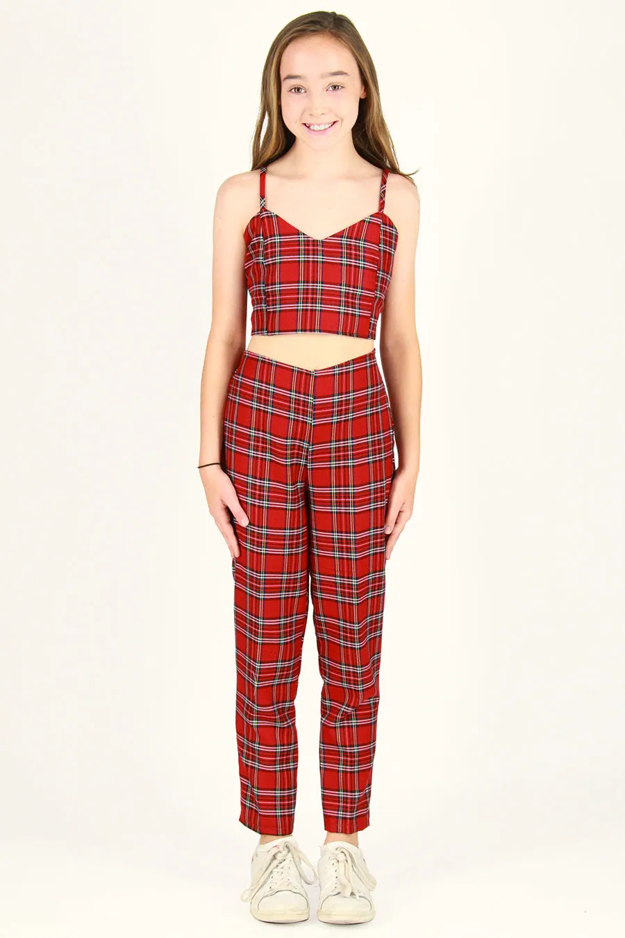 Adjustable Cami Top and Pants - Red Plaid