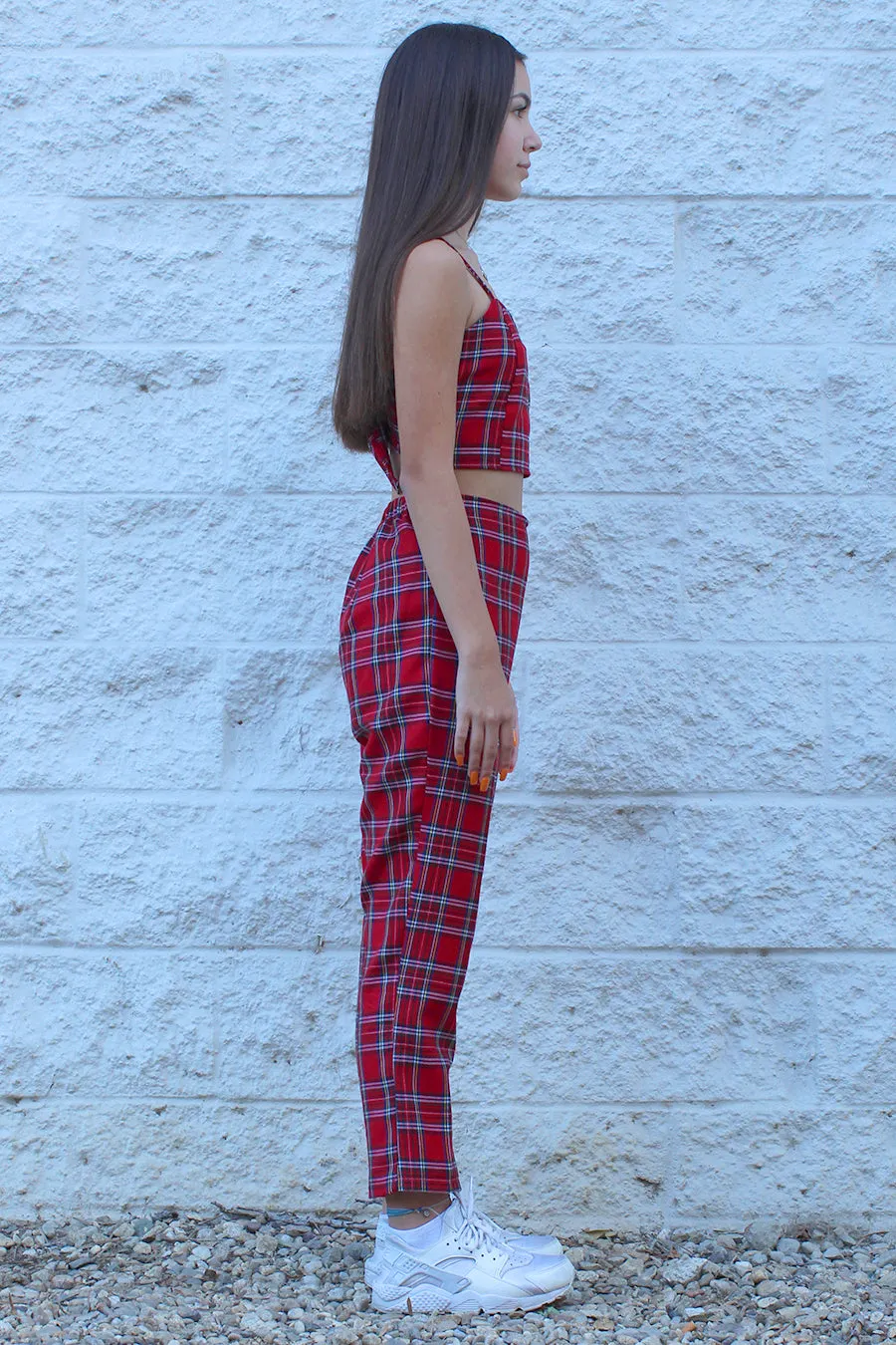 Adjustable Cami Top and Pants - Red Plaid