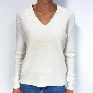 Amina Rubinacci Cream Cashmere V-Neck Jumper Medium