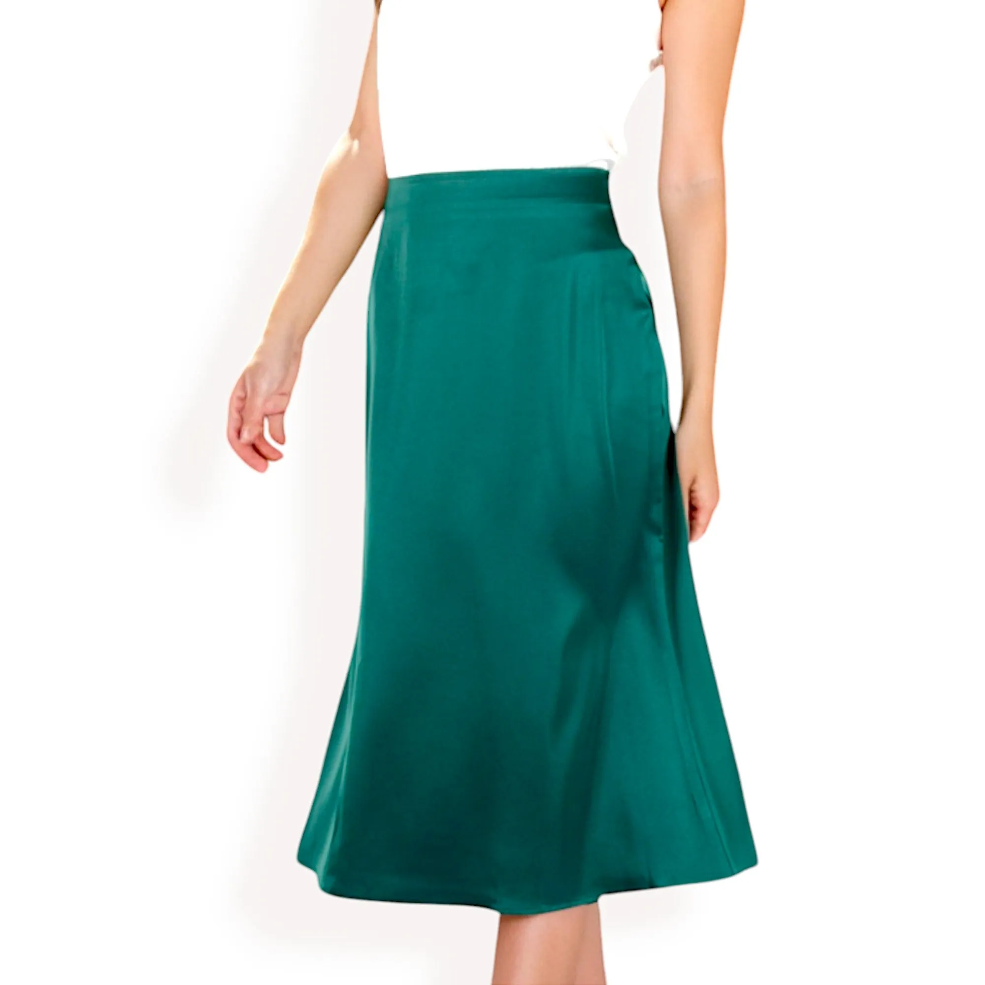 Anna-Kaci Women's Satin Midi Skirt With A-Line Silhouette And Elastic Waistband