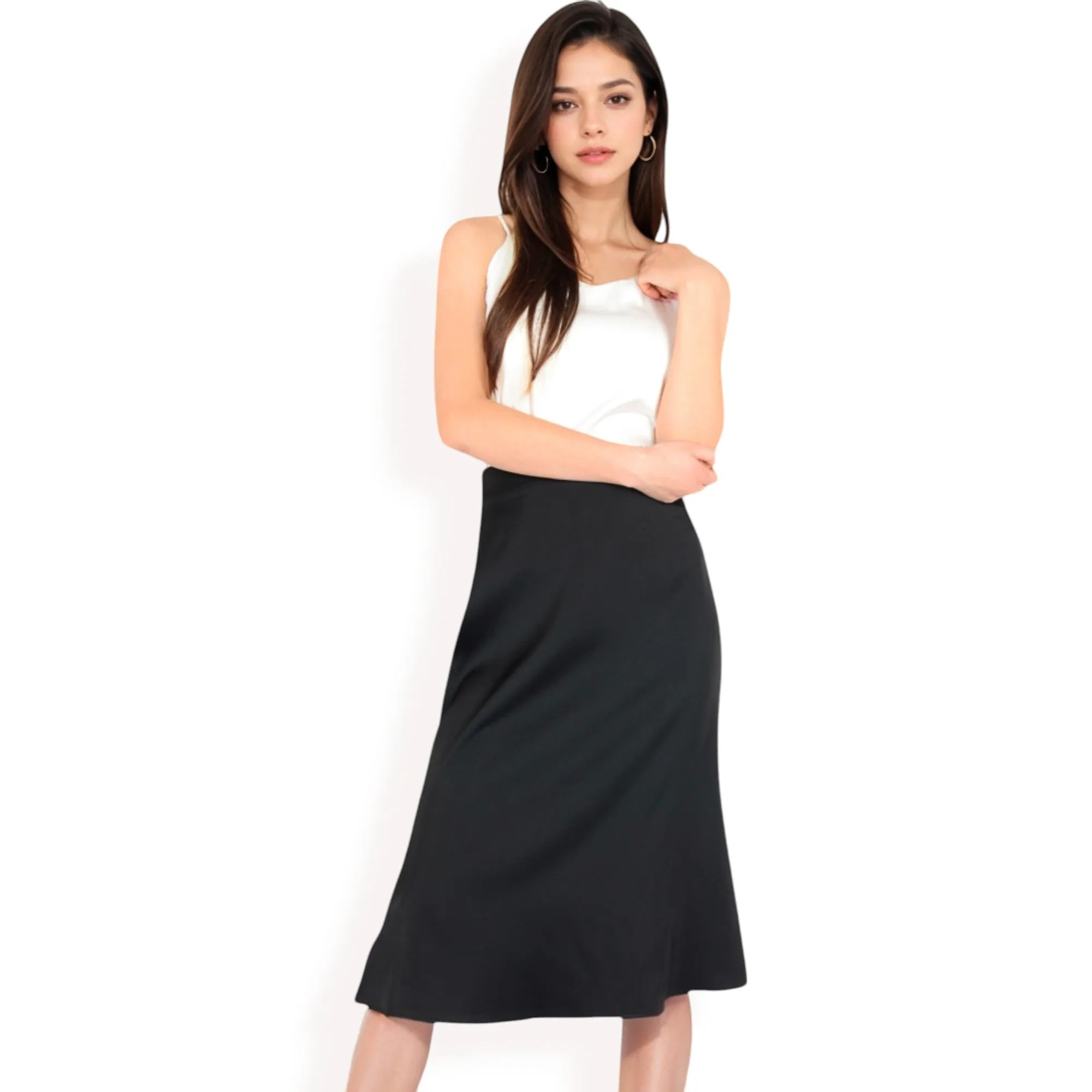 Anna-Kaci Women's Satin Midi Skirt With A-Line Silhouette And Elastic Waistband