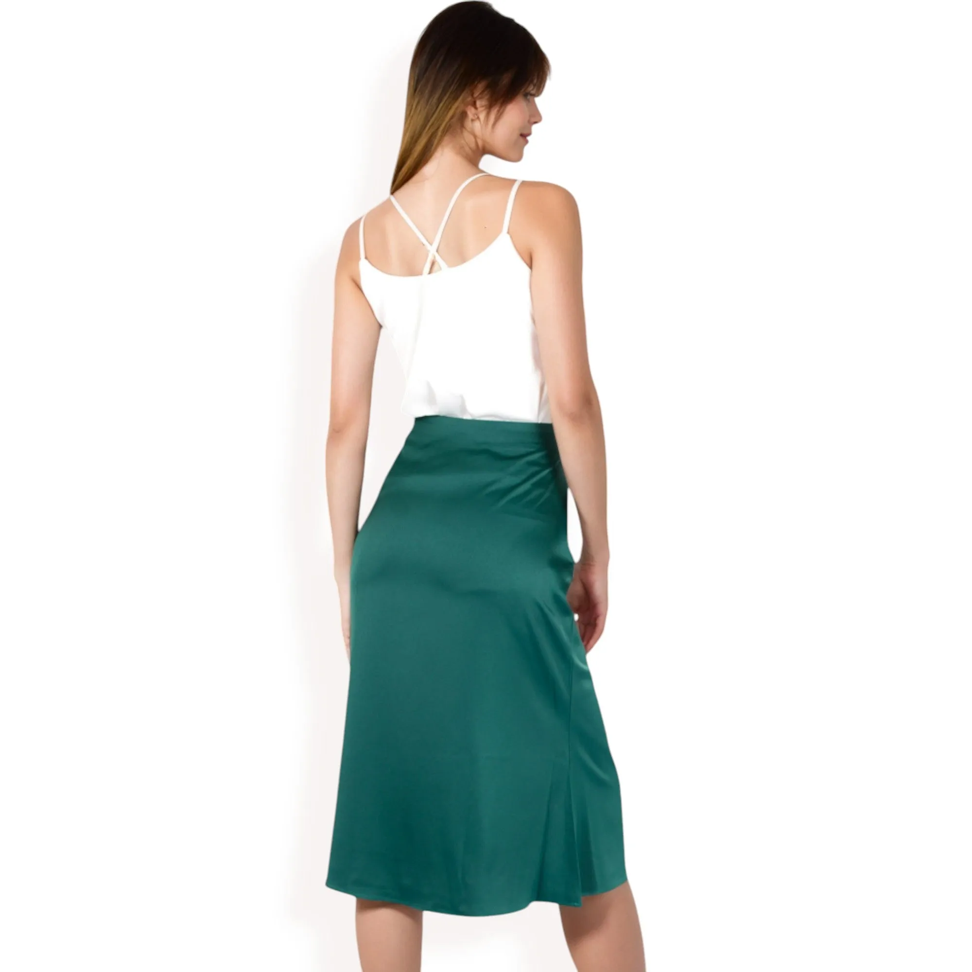 Anna-Kaci Women's Satin Midi Skirt With A-Line Silhouette And Elastic Waistband