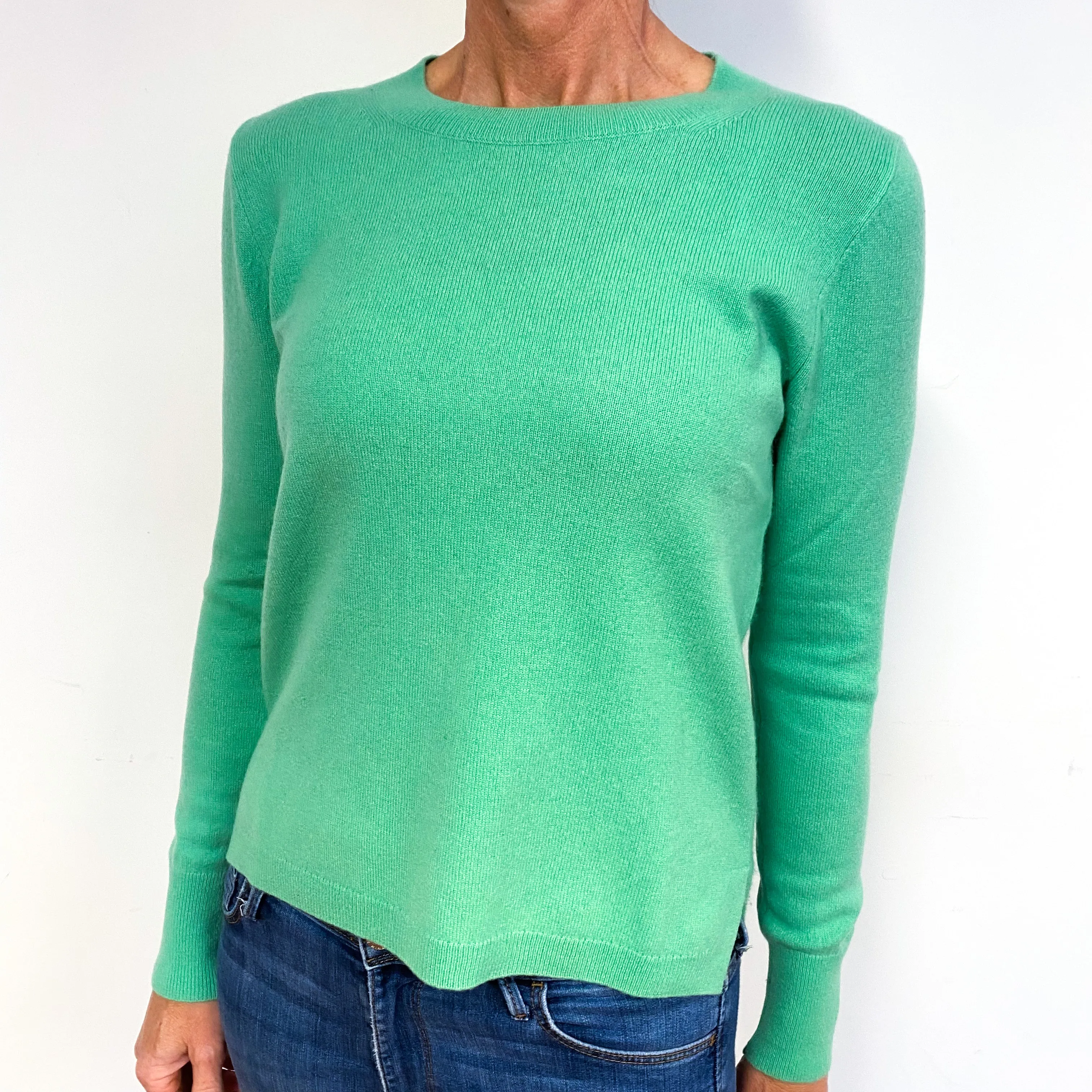 Apple Green Split Hem Cashmere Crew Neck Jumper Medium