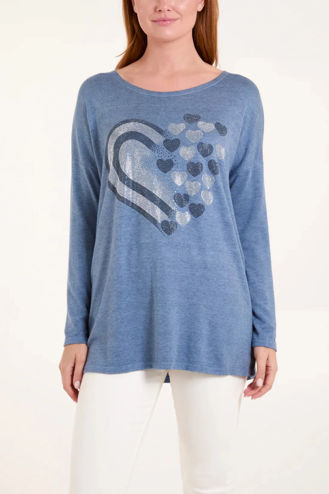 As Seen in Unique’s Video: Diamanté Heart Detail Soft Knit Jumper in 4 Colours