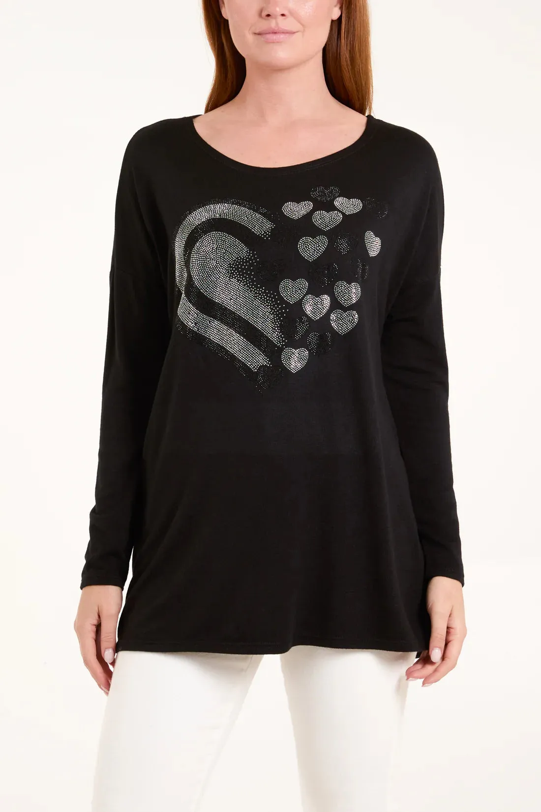 As Seen in Unique’s Video: Diamanté Heart Detail Soft Knit Jumper in 4 Colours