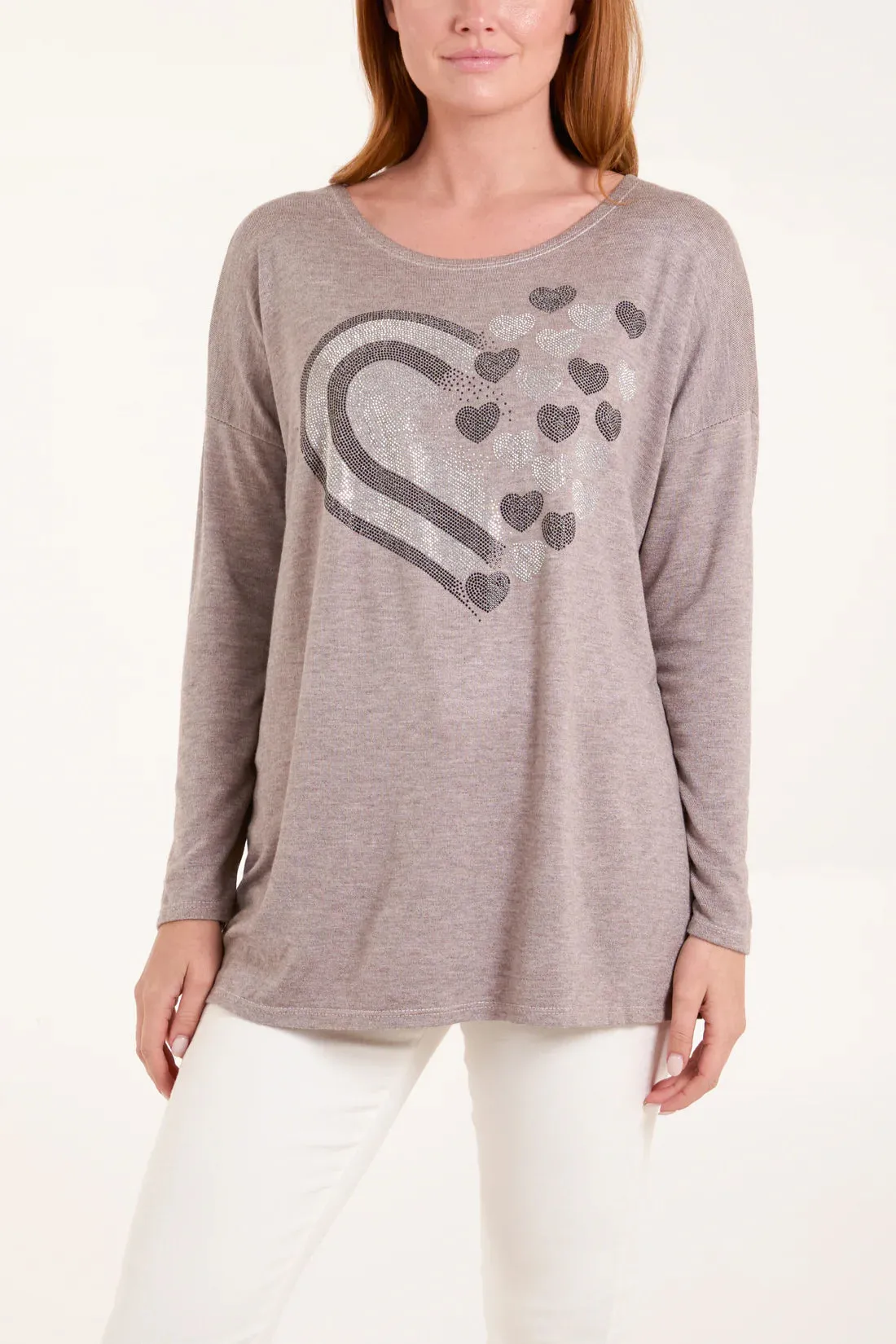 As Seen in Unique’s Video: Diamanté Heart Detail Soft Knit Jumper in 4 Colours