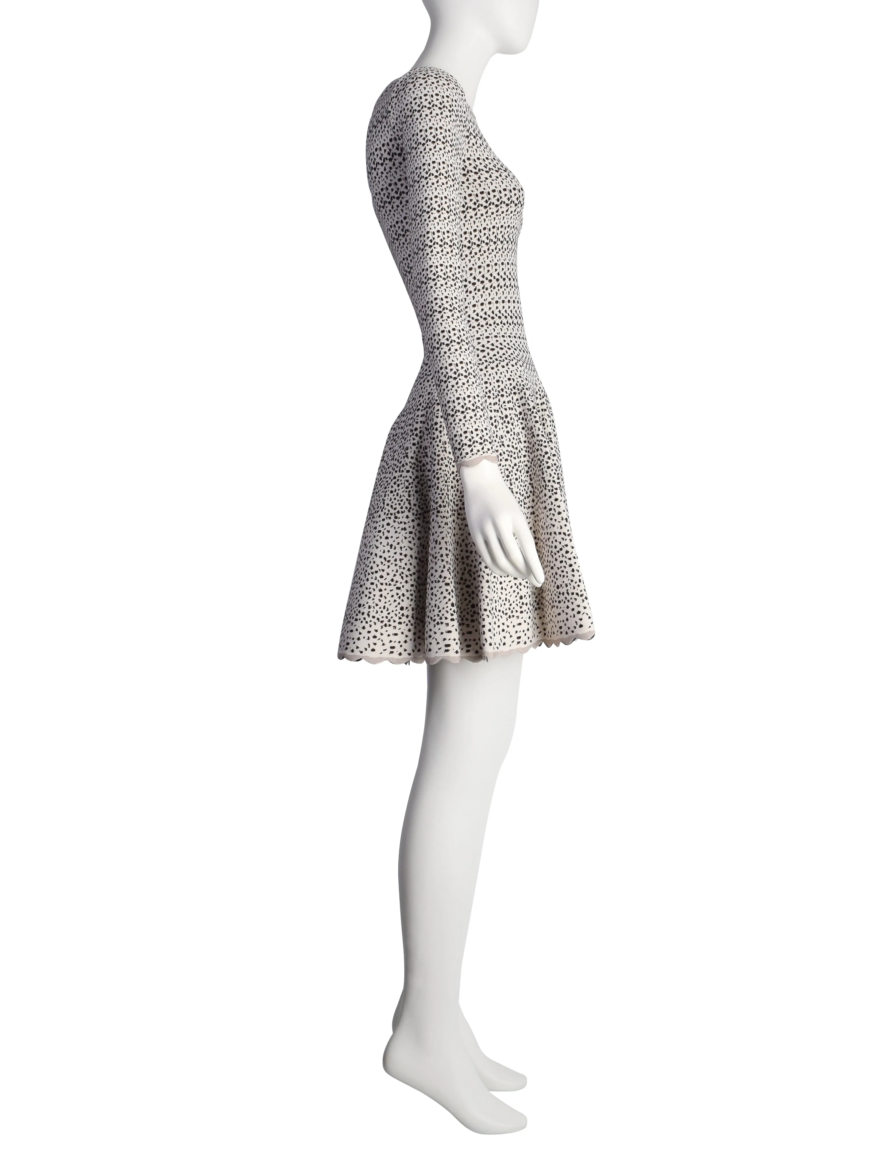 Azzedine Alaia AW 2009 White Brown Black Spotted Skater Dress