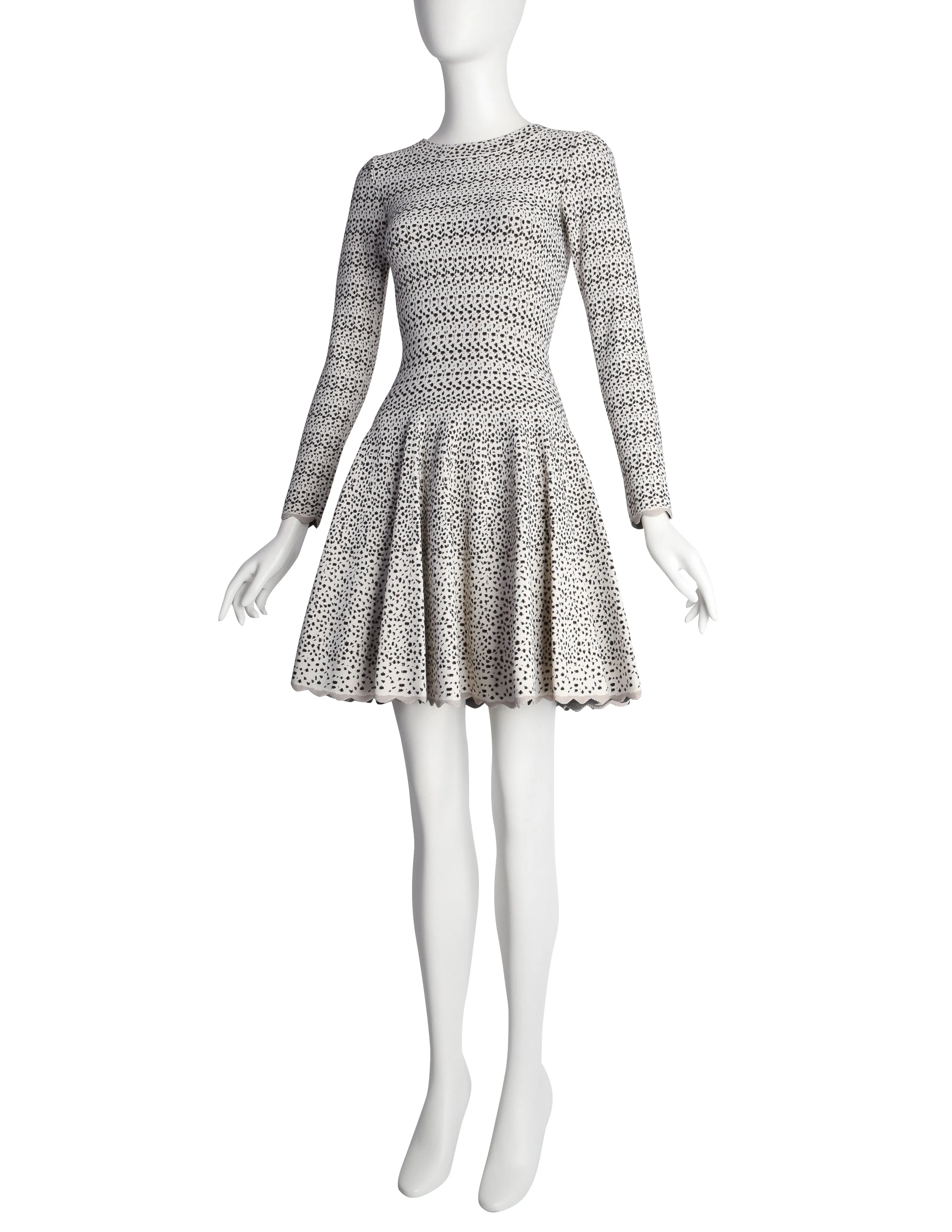 Azzedine Alaia AW 2009 White Brown Black Spotted Skater Dress