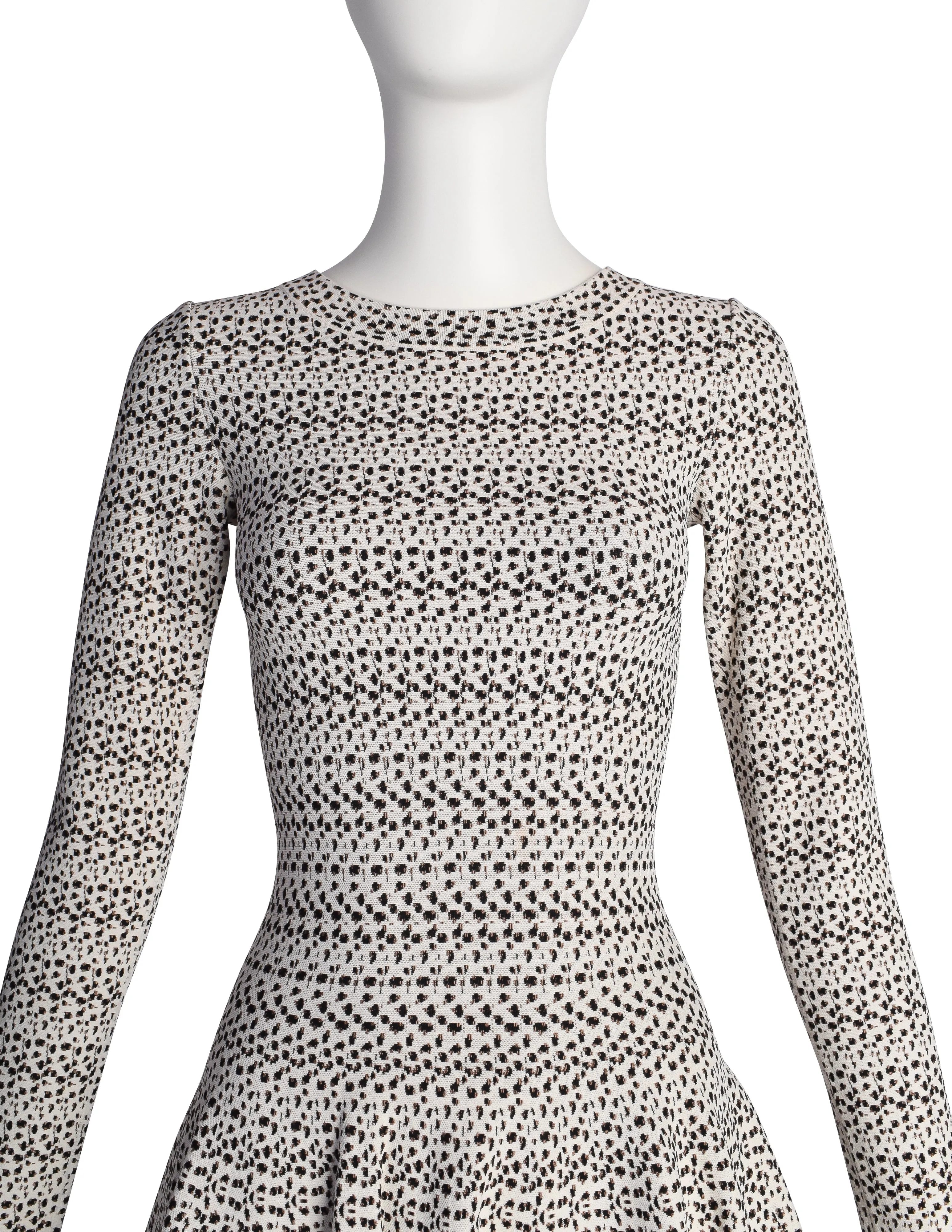 Azzedine Alaia AW 2009 White Brown Black Spotted Skater Dress