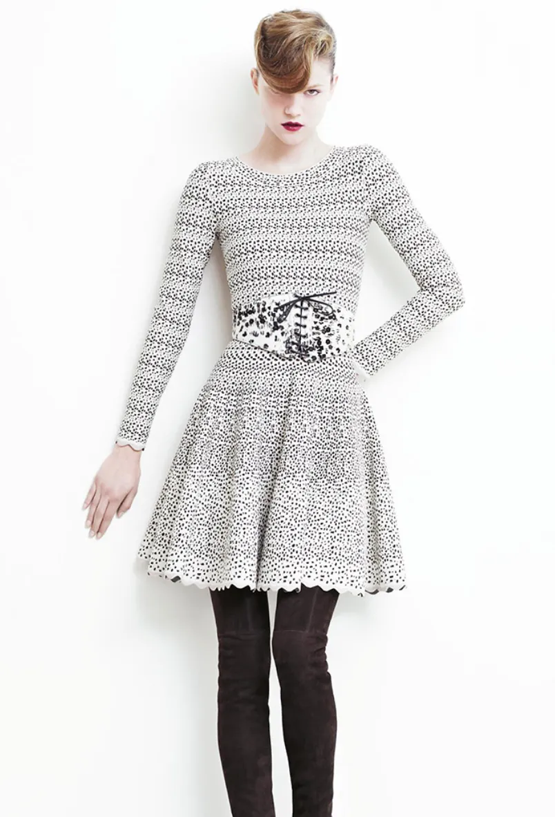 Azzedine Alaia AW 2009 White Brown Black Spotted Skater Dress