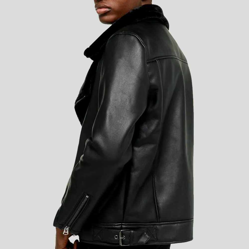 Bard Black Shearling Leather Jacket for Men