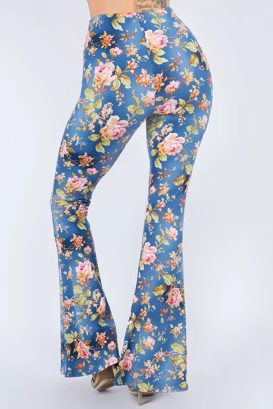 Bear Dance Roses 🌹 Print Skinny Brushed Pants - Blue Multi