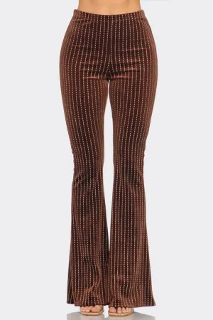 Bear Dance Solid Flared Glitter Dash Pants - Brown