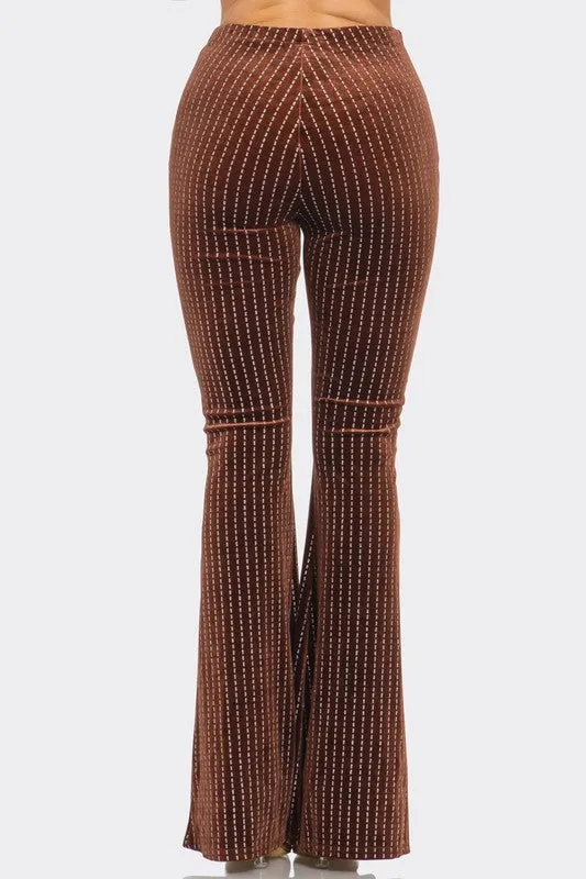 Bear Dance Solid Flared Glitter Dash Pants - Brown