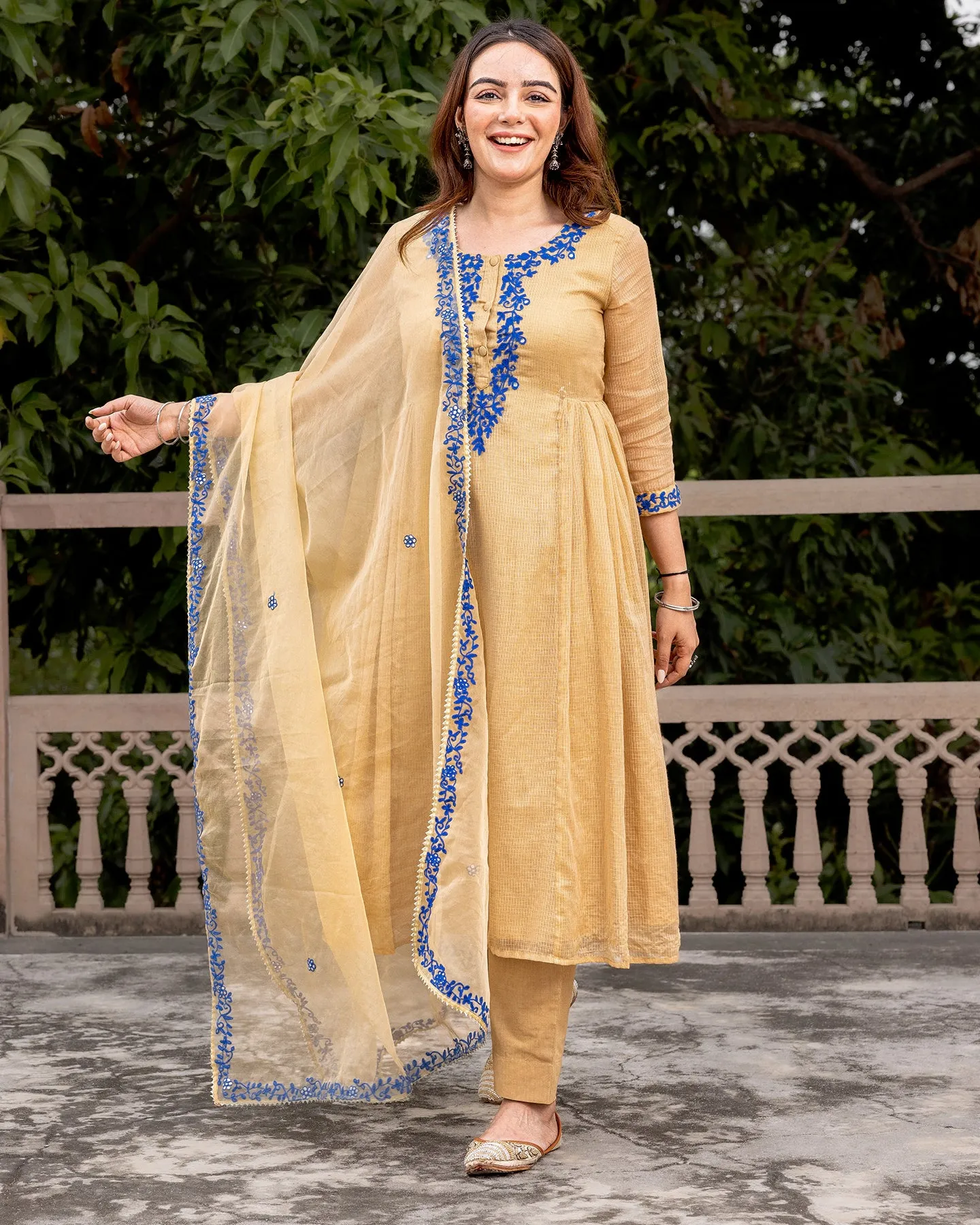 Beige Aari Embroidered Suit Set