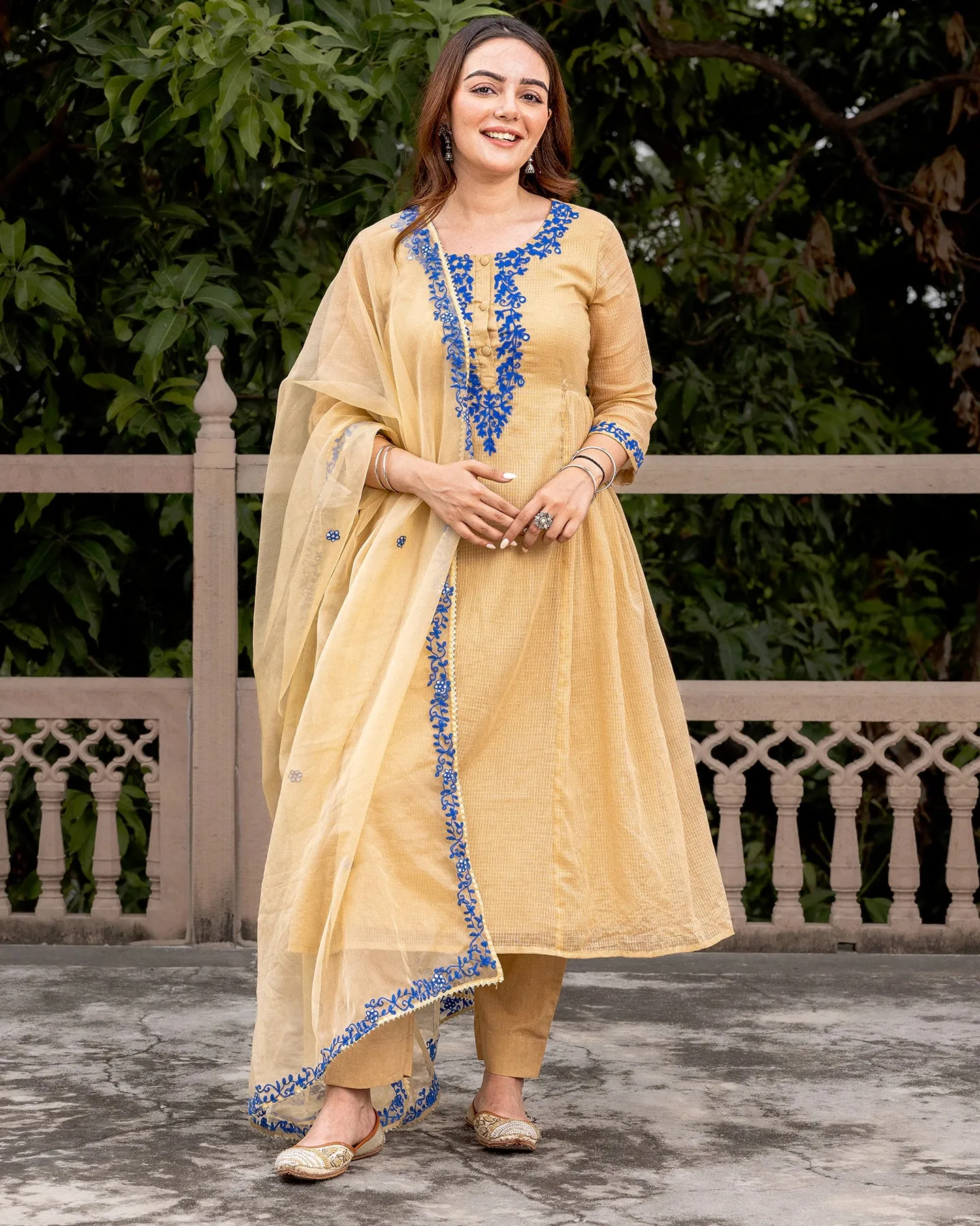 Beige Aari Embroidered Suit Set