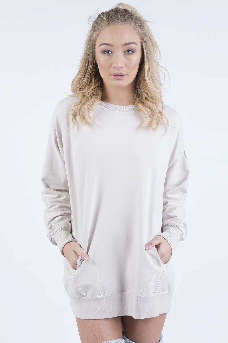 Beige Oversized Ruched Sleeve Jumper Dress - Hayley