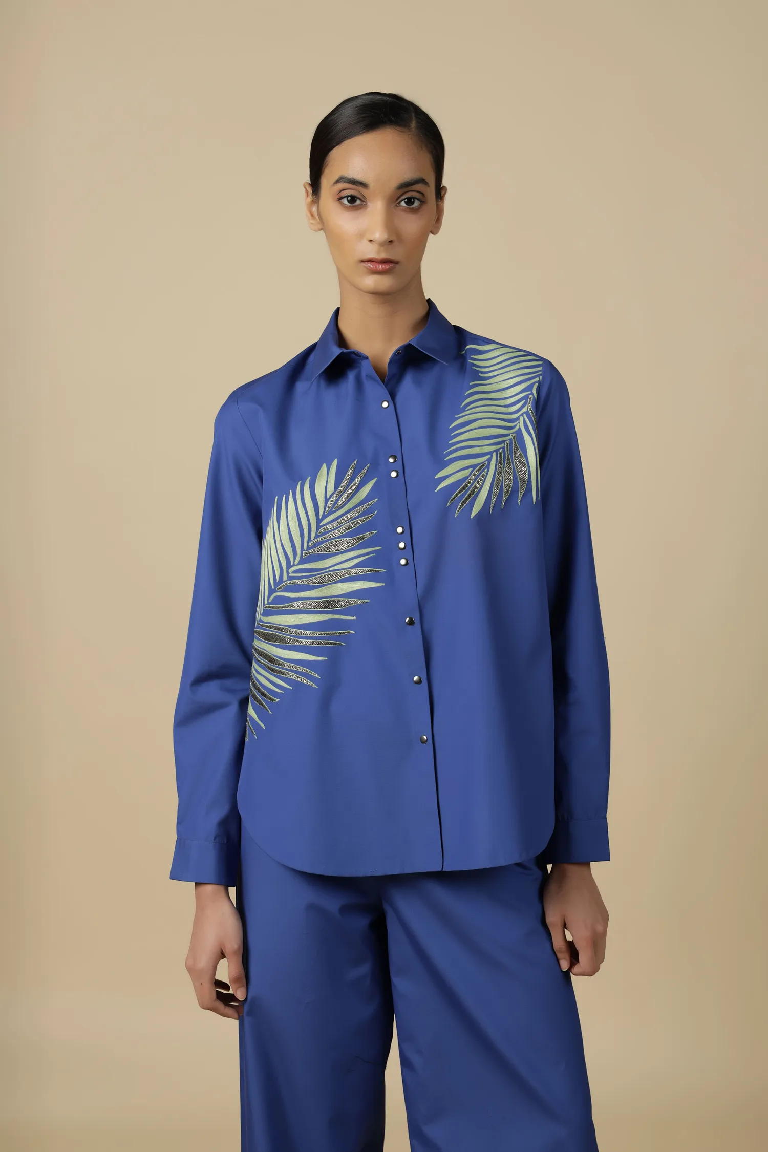 Big Leaf High Low Shirt With Flared Pants