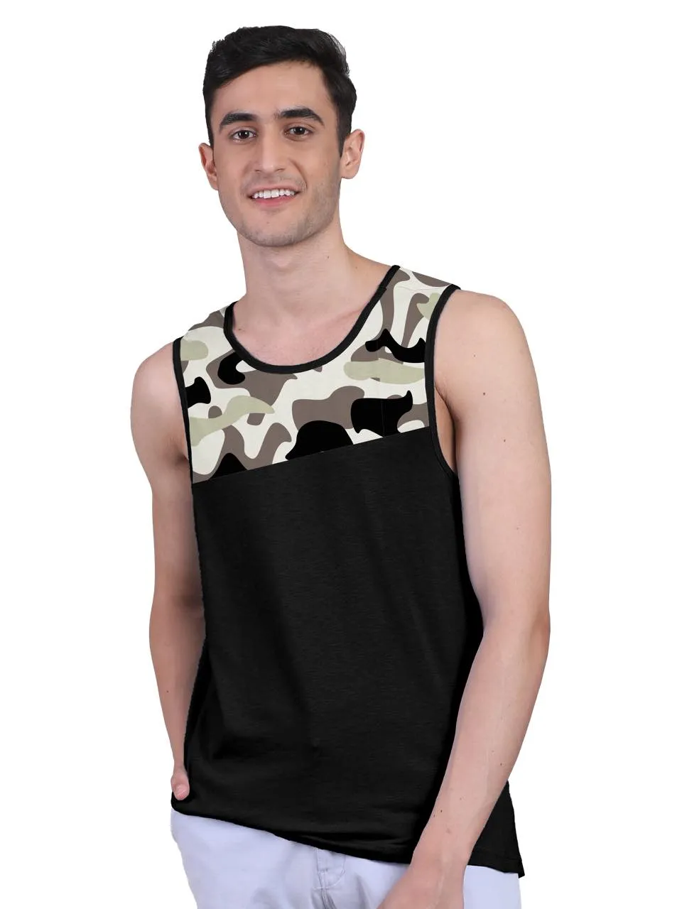 Black Active Vest Front Yoke Camouflage Regular Organic Bamboo Vest - Active Fit (Pack Of 1)