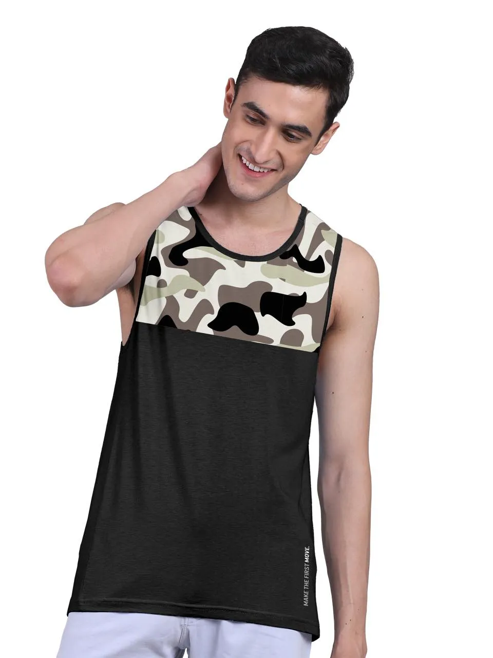 Black Active Vest Front Yoke Camouflage Regular Organic Bamboo Vest - Active Fit (Pack Of 1)