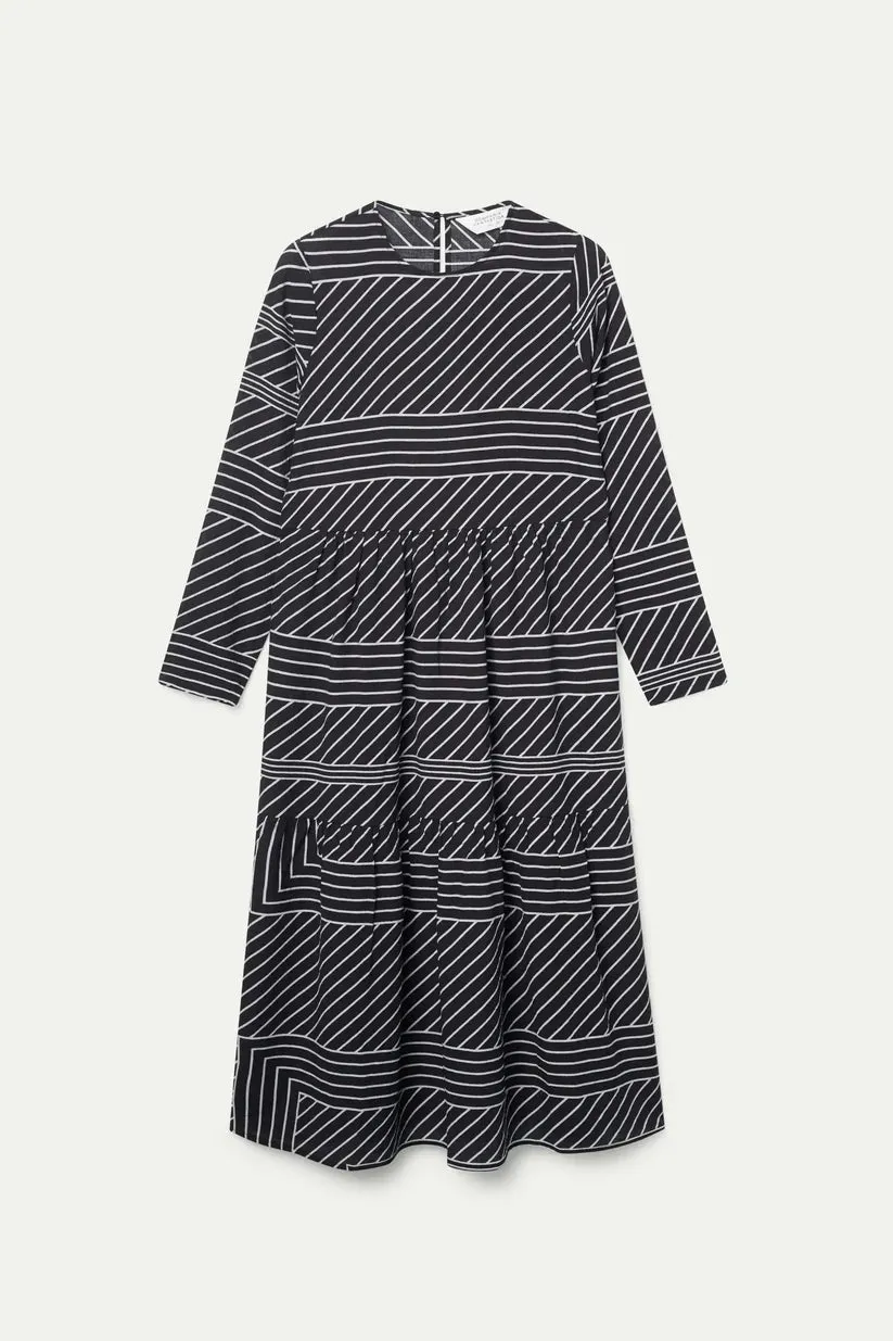 Black Stripe Print Midi Dress