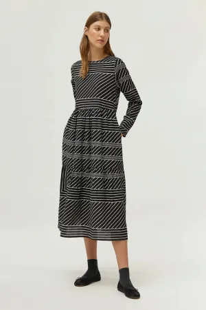 Black Stripe Print Midi Dress