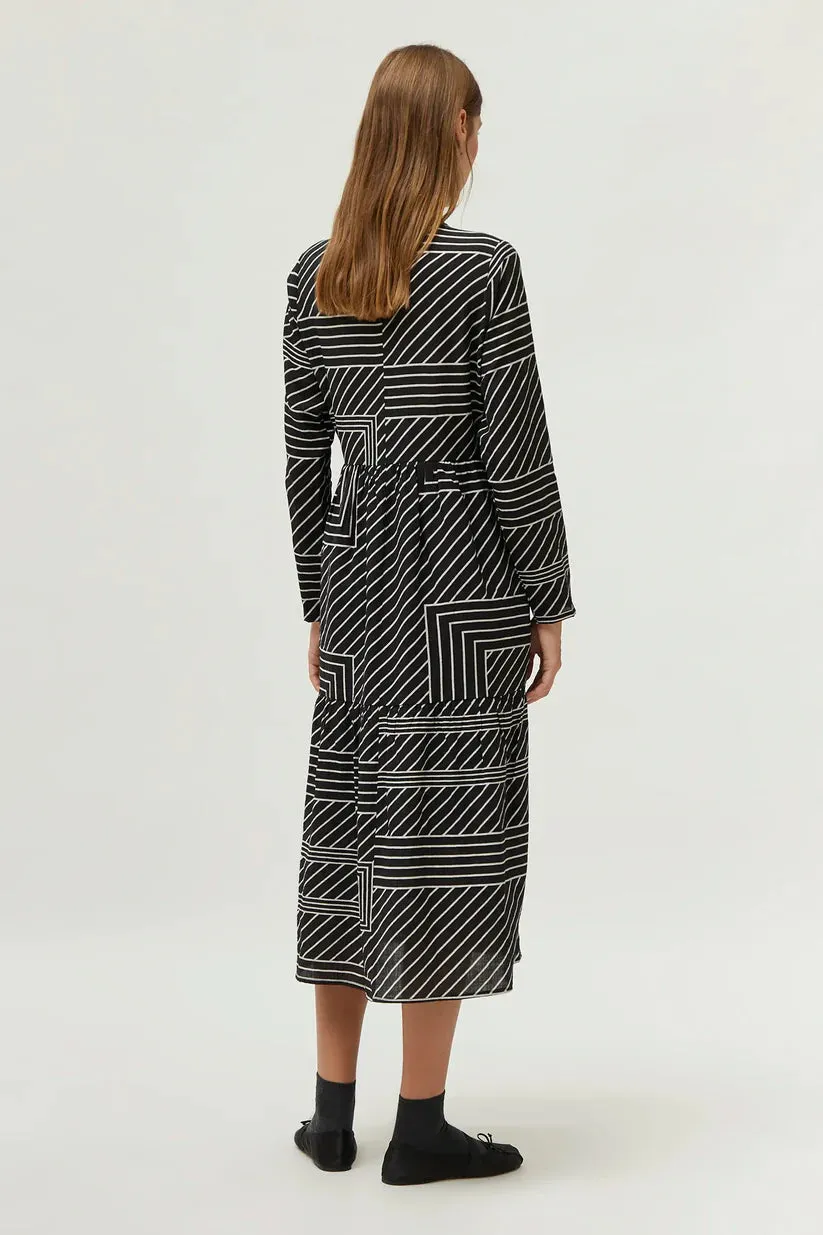 Black Stripe Print Midi Dress