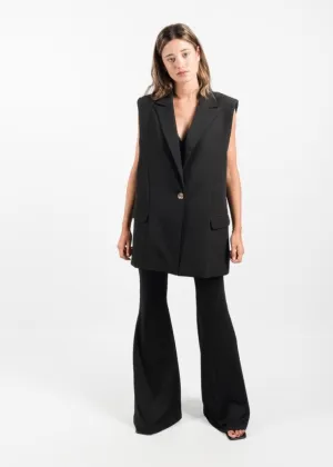 Black Trendy Ribbed and Flared Trousers by Linu