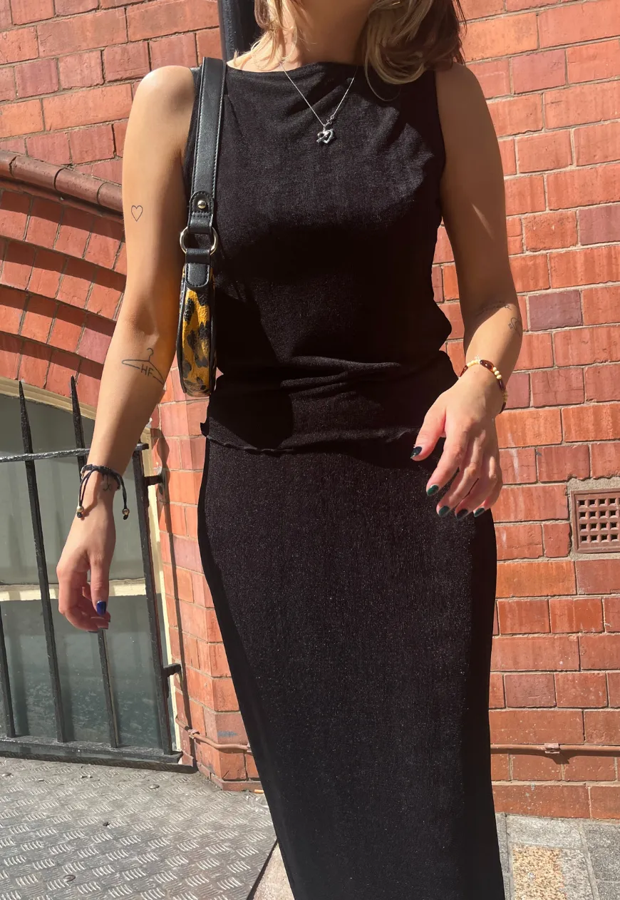 BLACK/HAZELNUT REVERSIBLE MAXI SKIRT