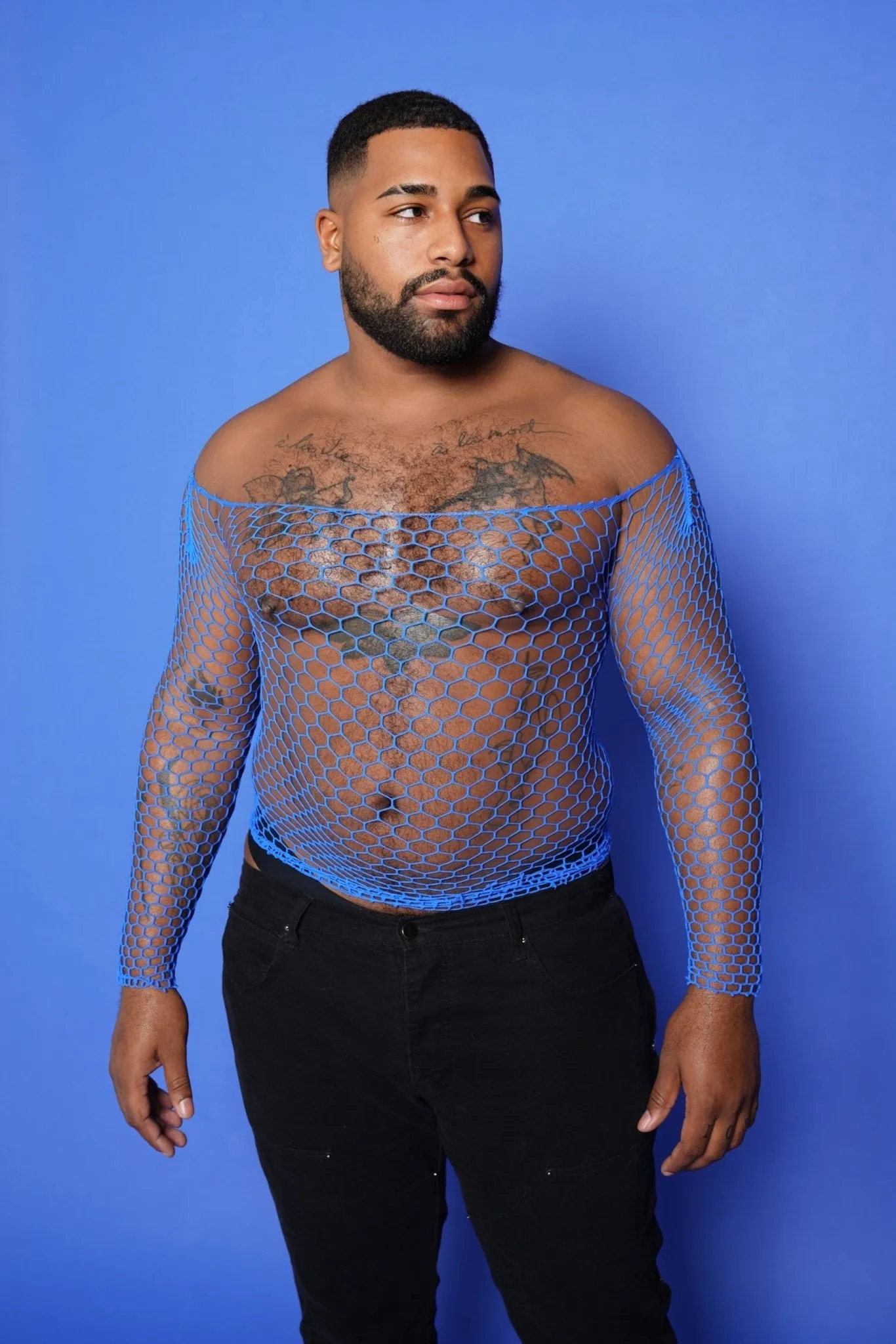 Blue Fishnet Mesh Bodysuit