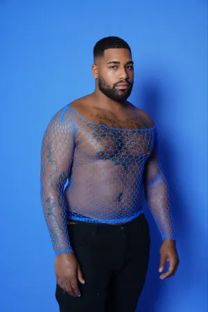 Blue Fishnet Mesh Bodysuit