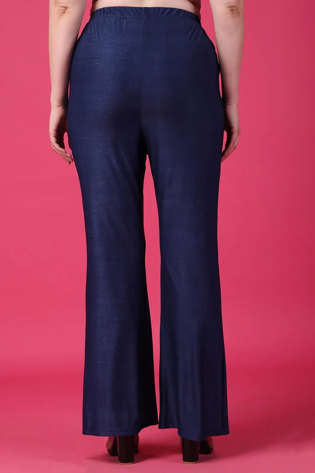 Blue Solid Flared Pants