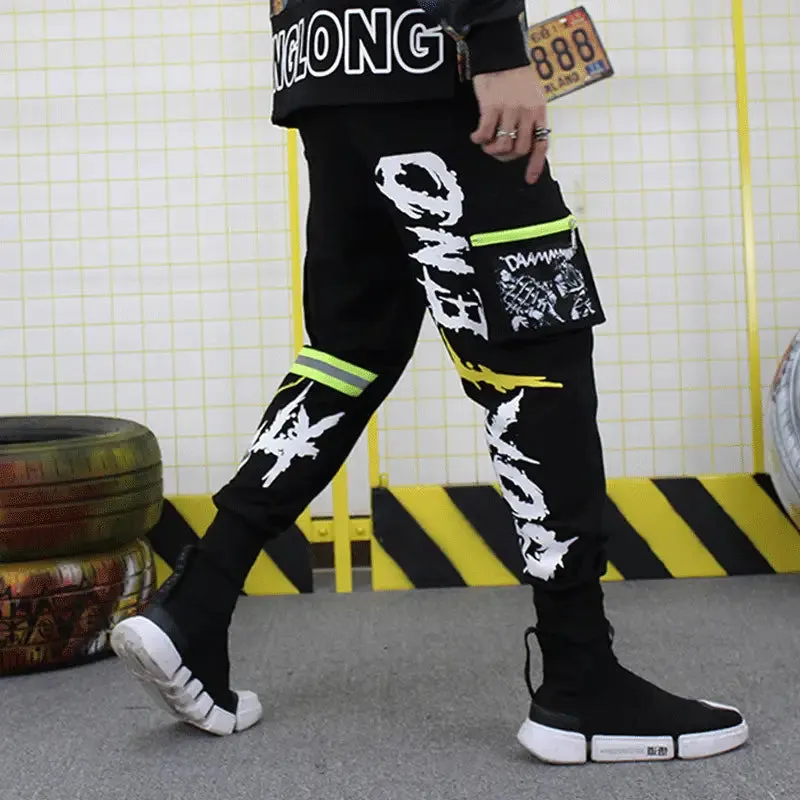 Bor Fend Black Loose Multi-Pocket Pants