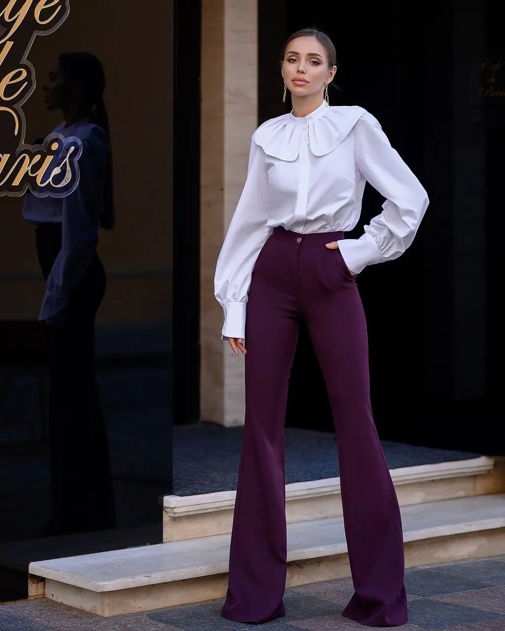 Bordeaux High Waist Fitted Flared Pants