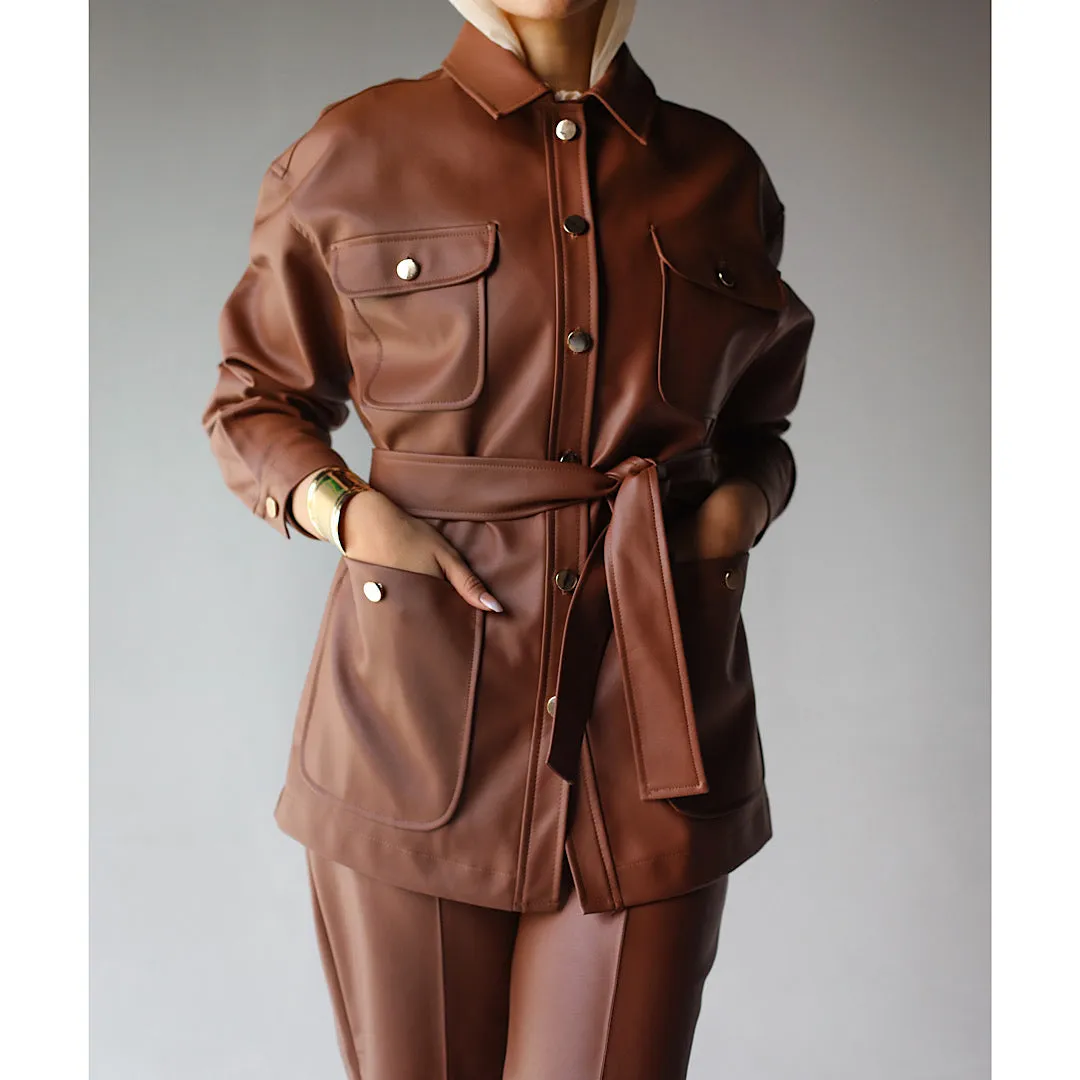 Brown leather co-ord set