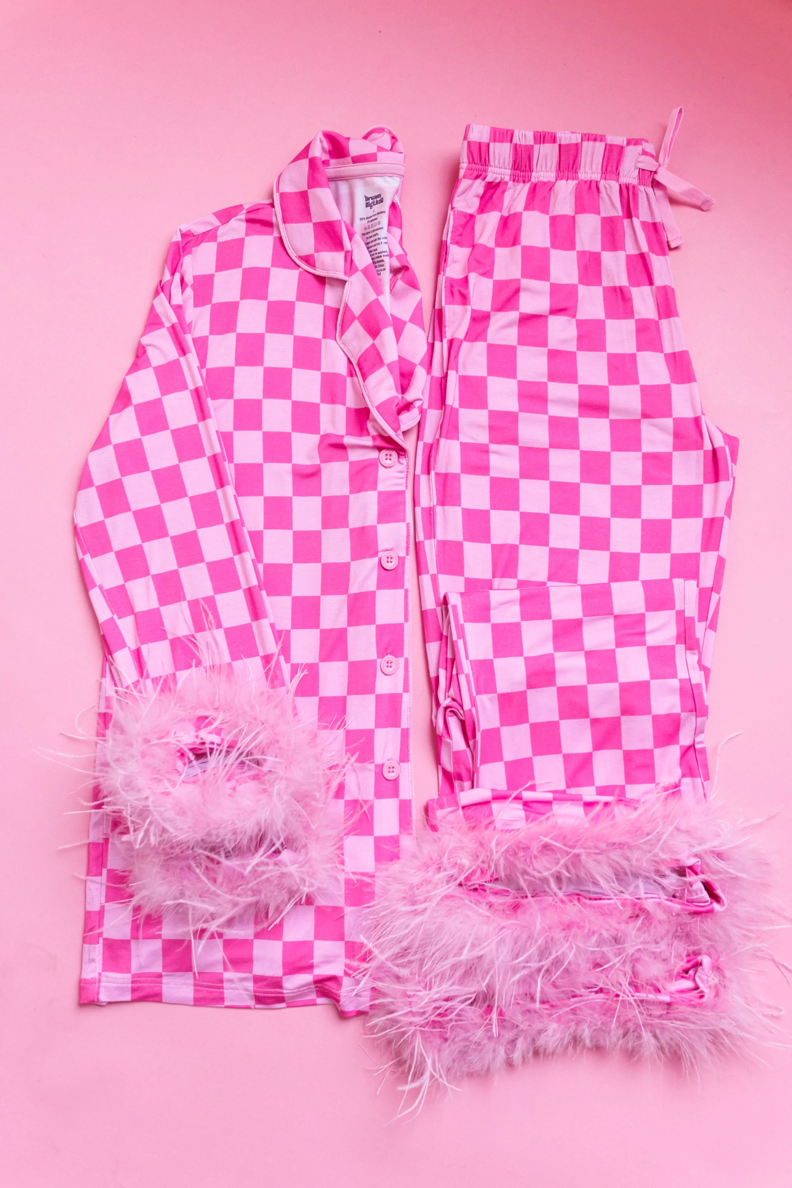 Bubblegum Checkers Women’s Relaxed Flare Feathered Dream Set