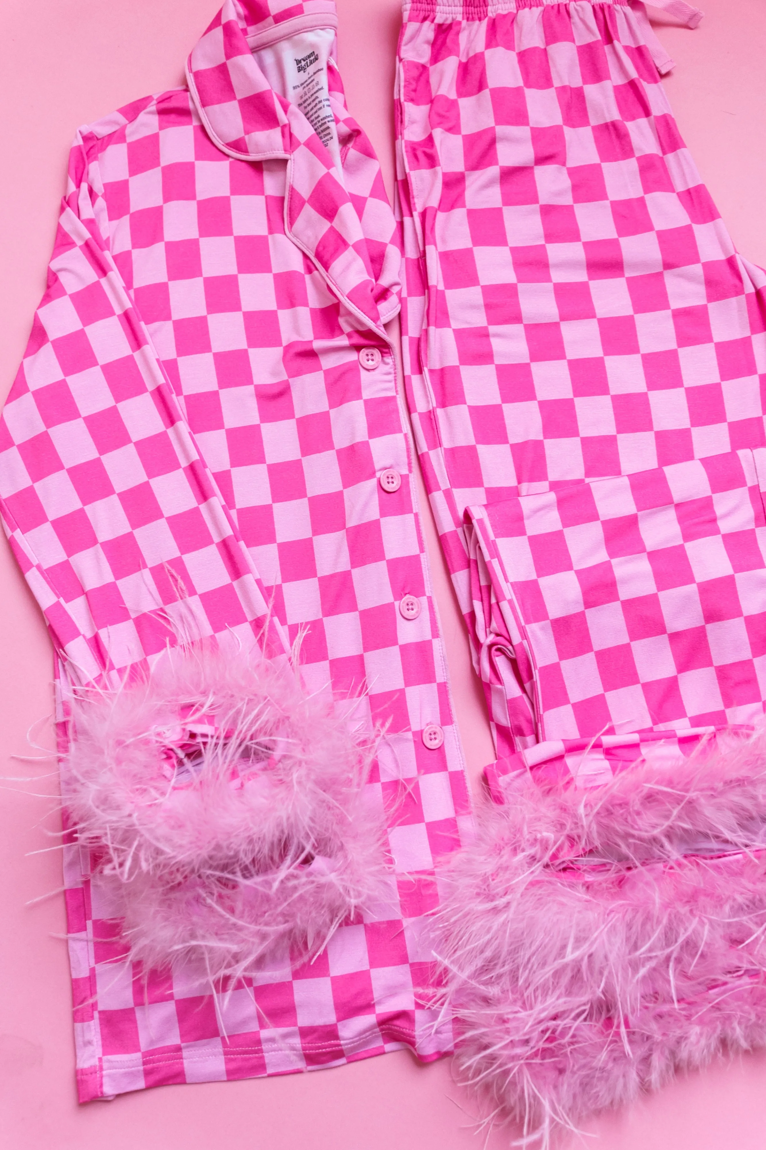 Bubblegum Checkers Women’s Relaxed Flare Feathered Dream Set