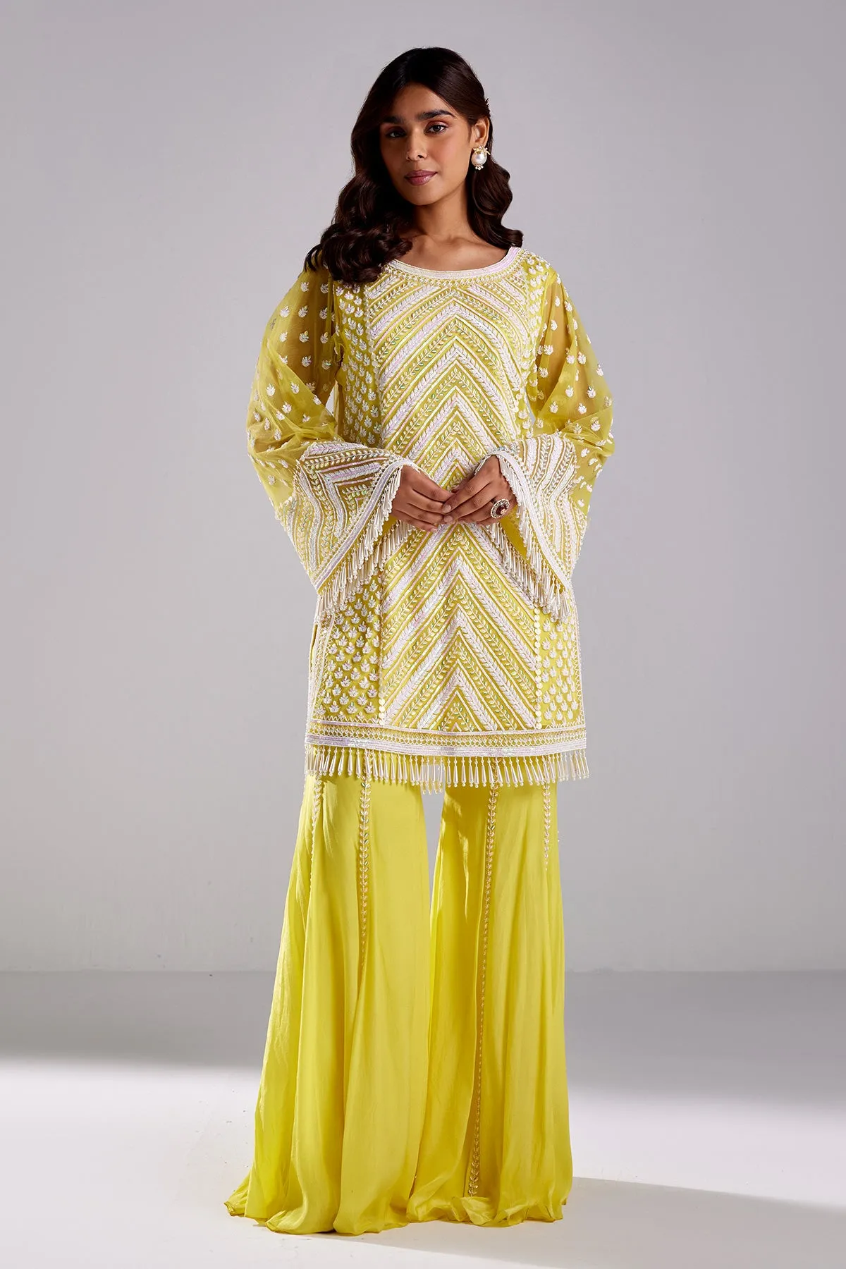 Canary Yellow Embroidered Kurti Set