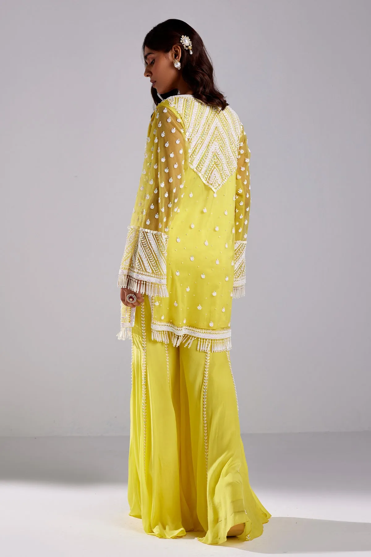 Canary Yellow Embroidered Kurti Set