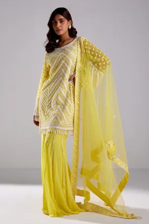 Canary Yellow Embroidered Kurti Set